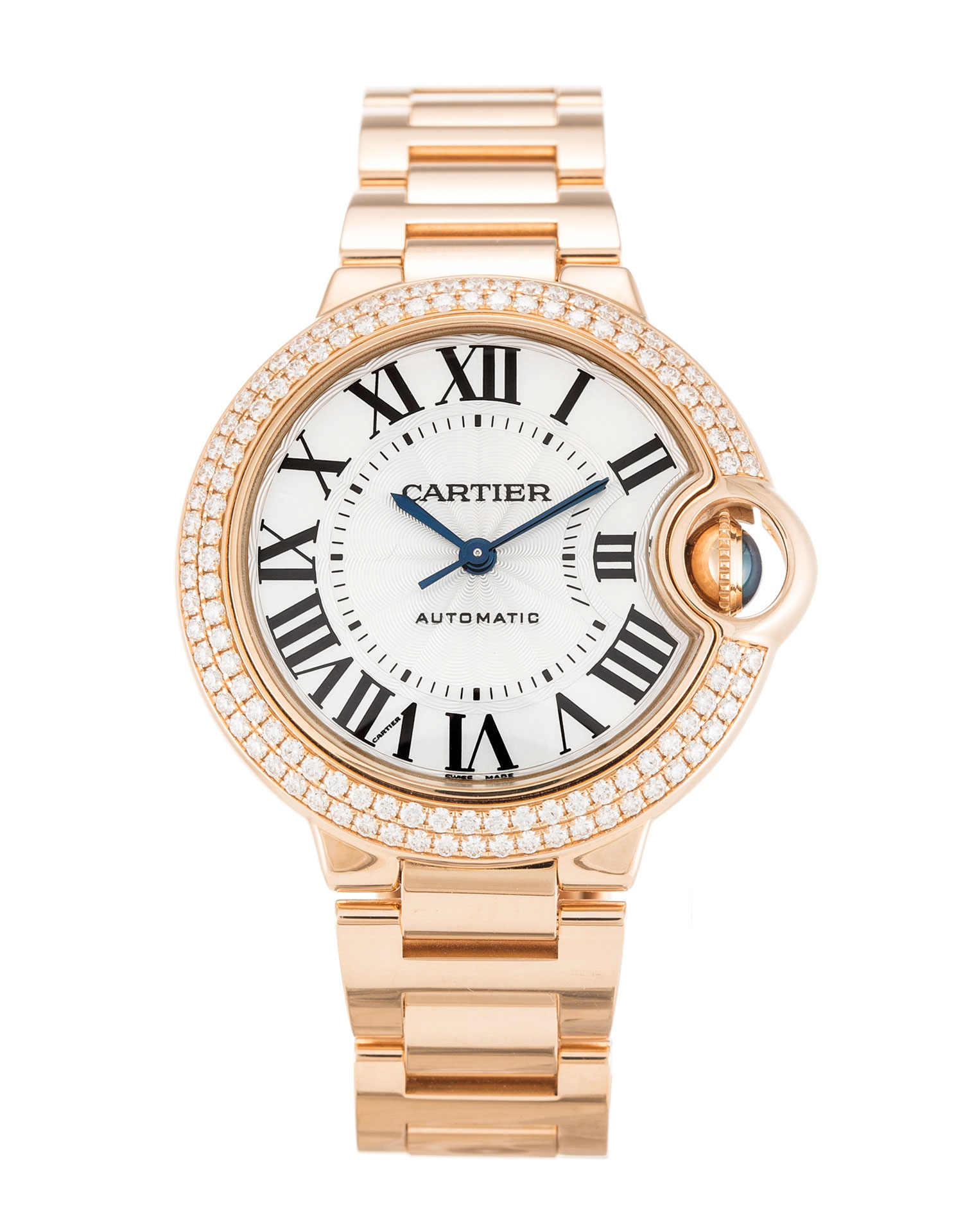Cartier Ballon Bleu WE902034 - Automatic - 33 MM Rose Gold - Diamond Set - Silver Roman Numeral