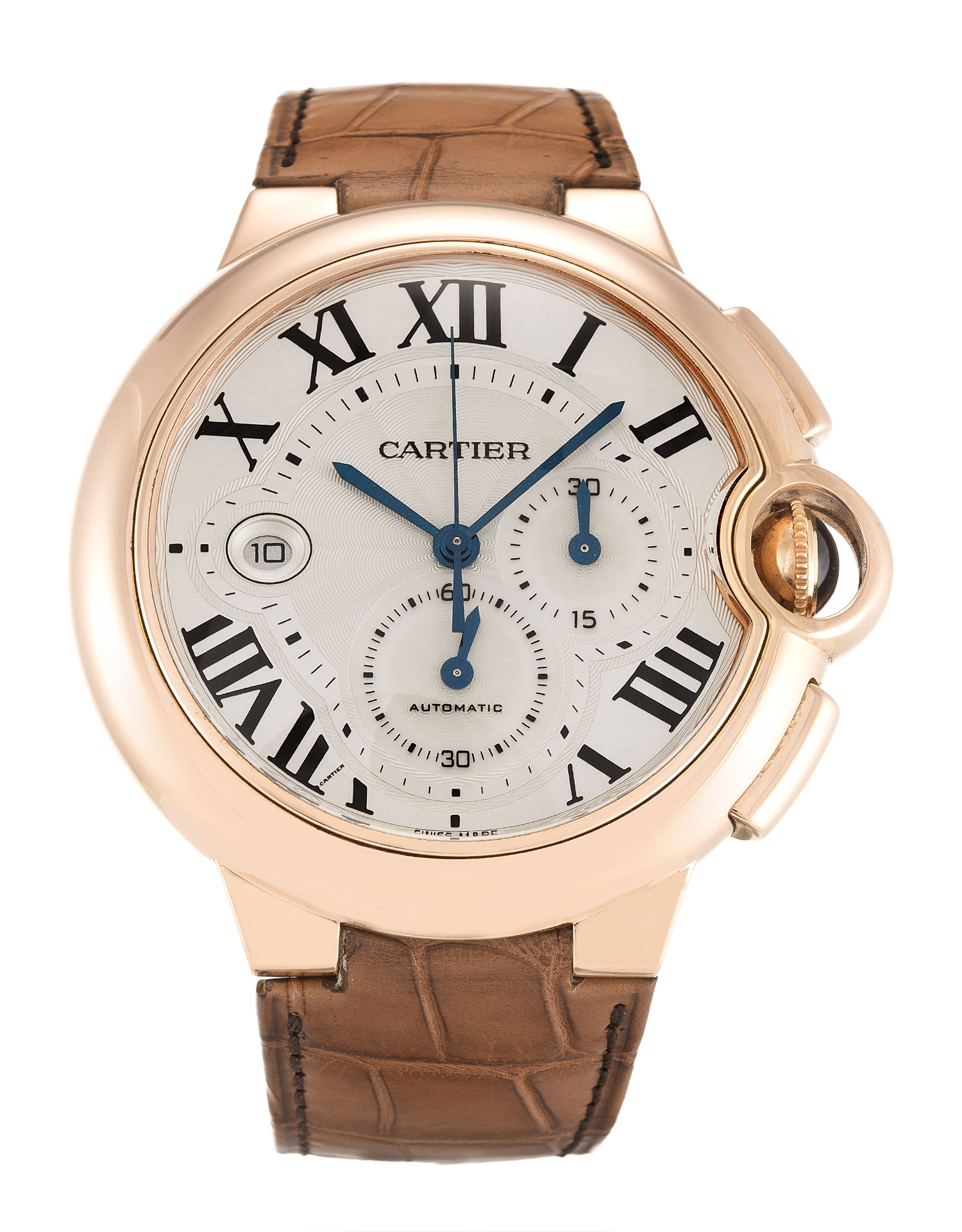Cartier Ballon Bleu W6920009 Replica Watch, Automatic, 47MM Rose Gold Case, Alligator Brown Strap