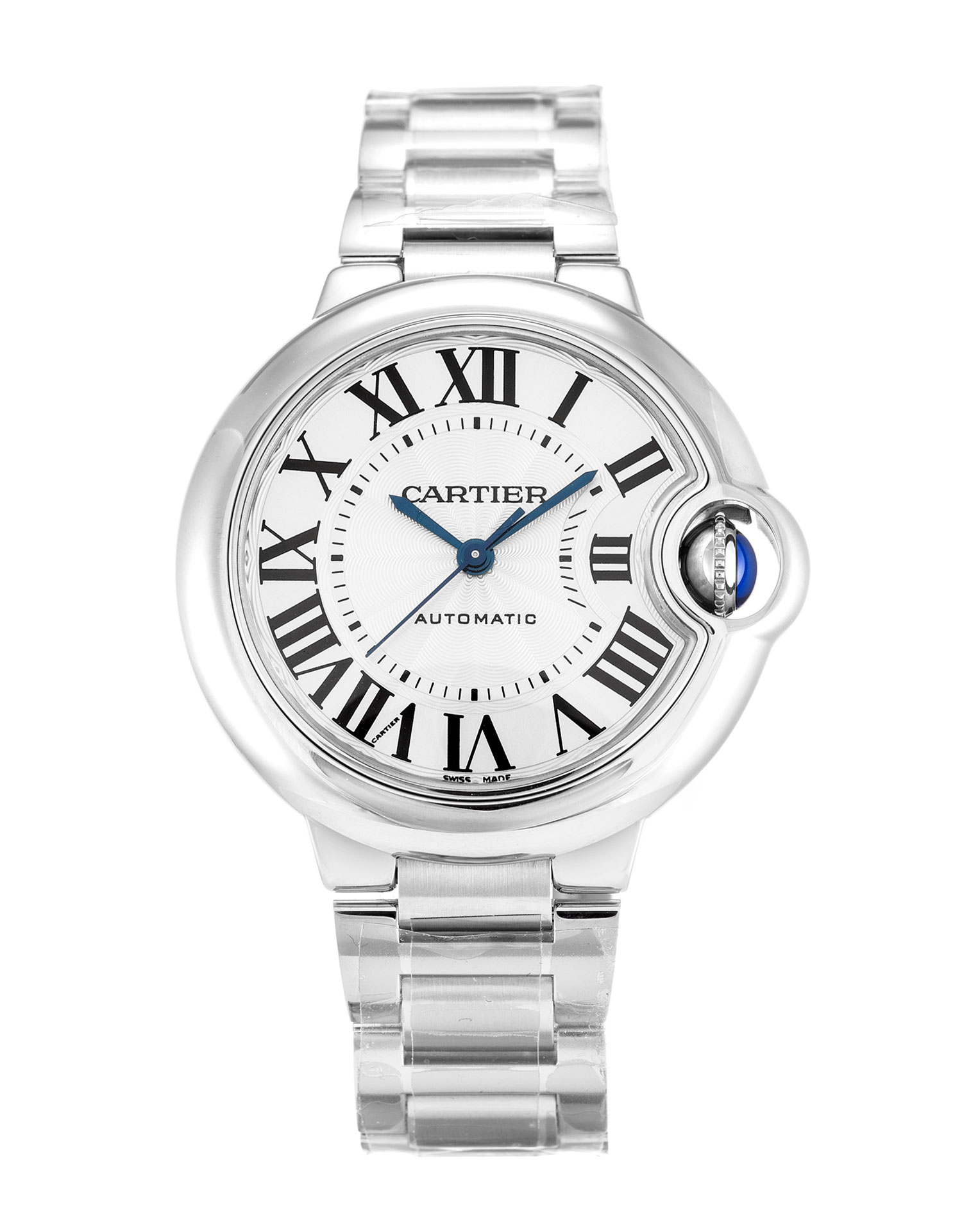 Cartier Ballon Bleu Replica Watch, Automatic, Silver Roman Numeral Dial, 33 MM Steel Case, Model