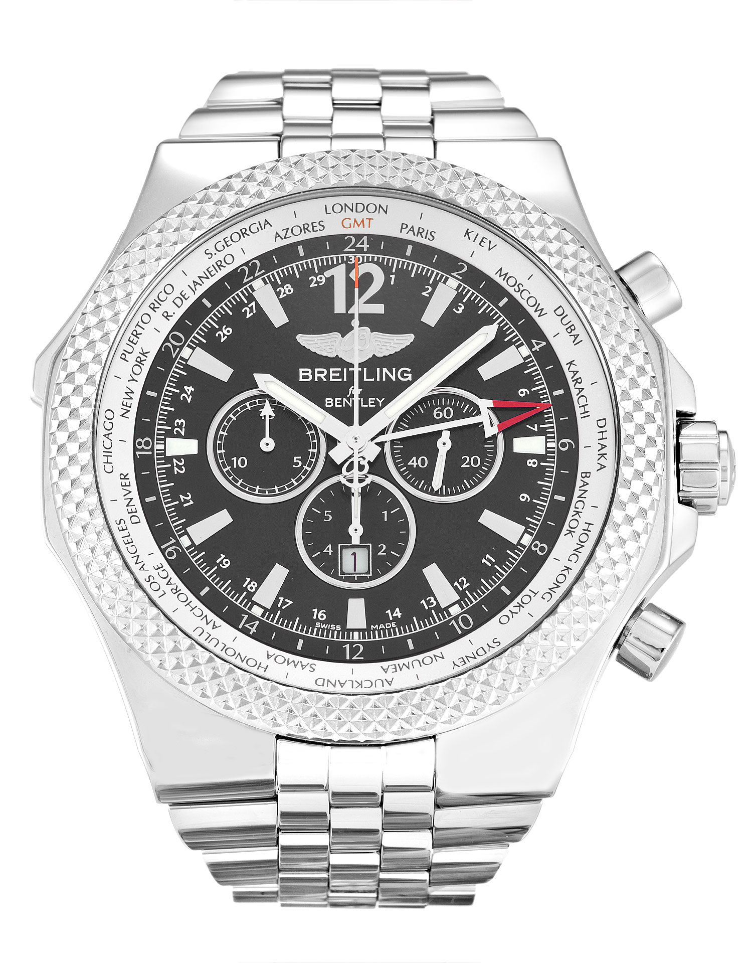 Breitling Bentley GMT A47362 Replica Watch, Mens, Quartz Movement, 49mm Steel Case, Baton Dial