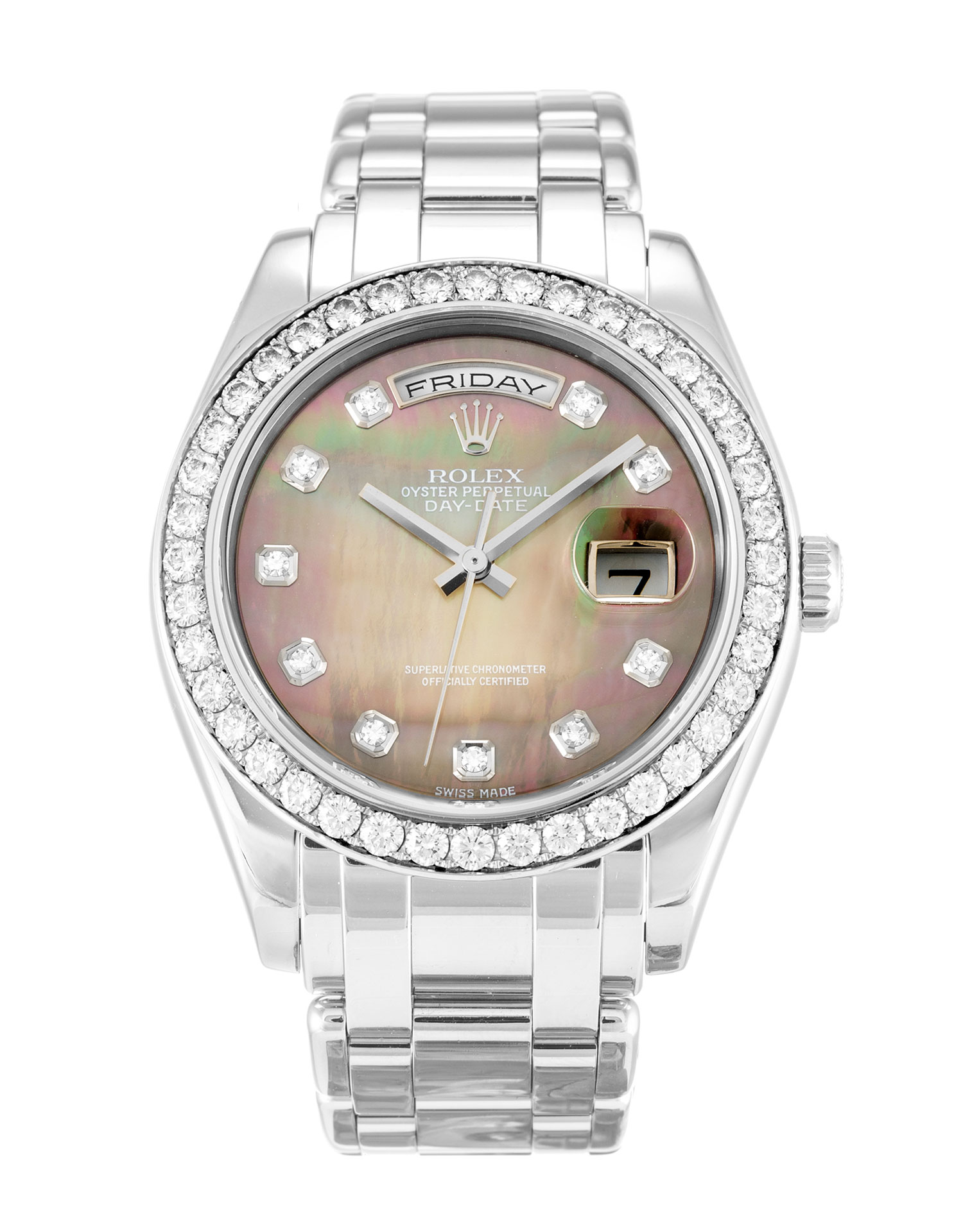 Rolex Day-Date 18946 | Automatic | 36 MM | Platinum | Mother of Pearl Black ?C Diamond Replica Watch