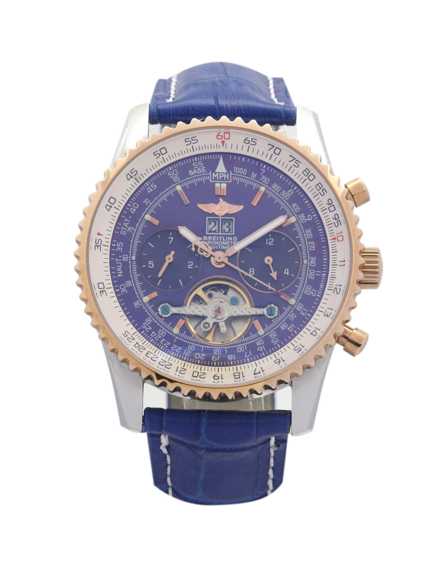 Breitling Navitimer World A24322 - Automatic - 46mm Rose Gold Steel - Blue Baton Dial - Mens Watch