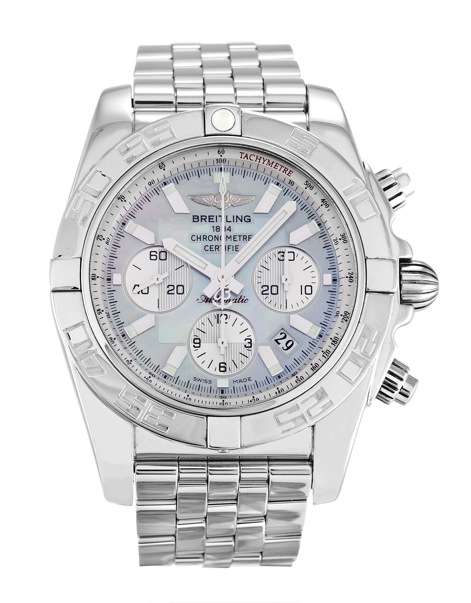 Breitling Chronomat 44 AB0110 - Automatic - Silver Baton Dial - Mens Watch - Replica Watch