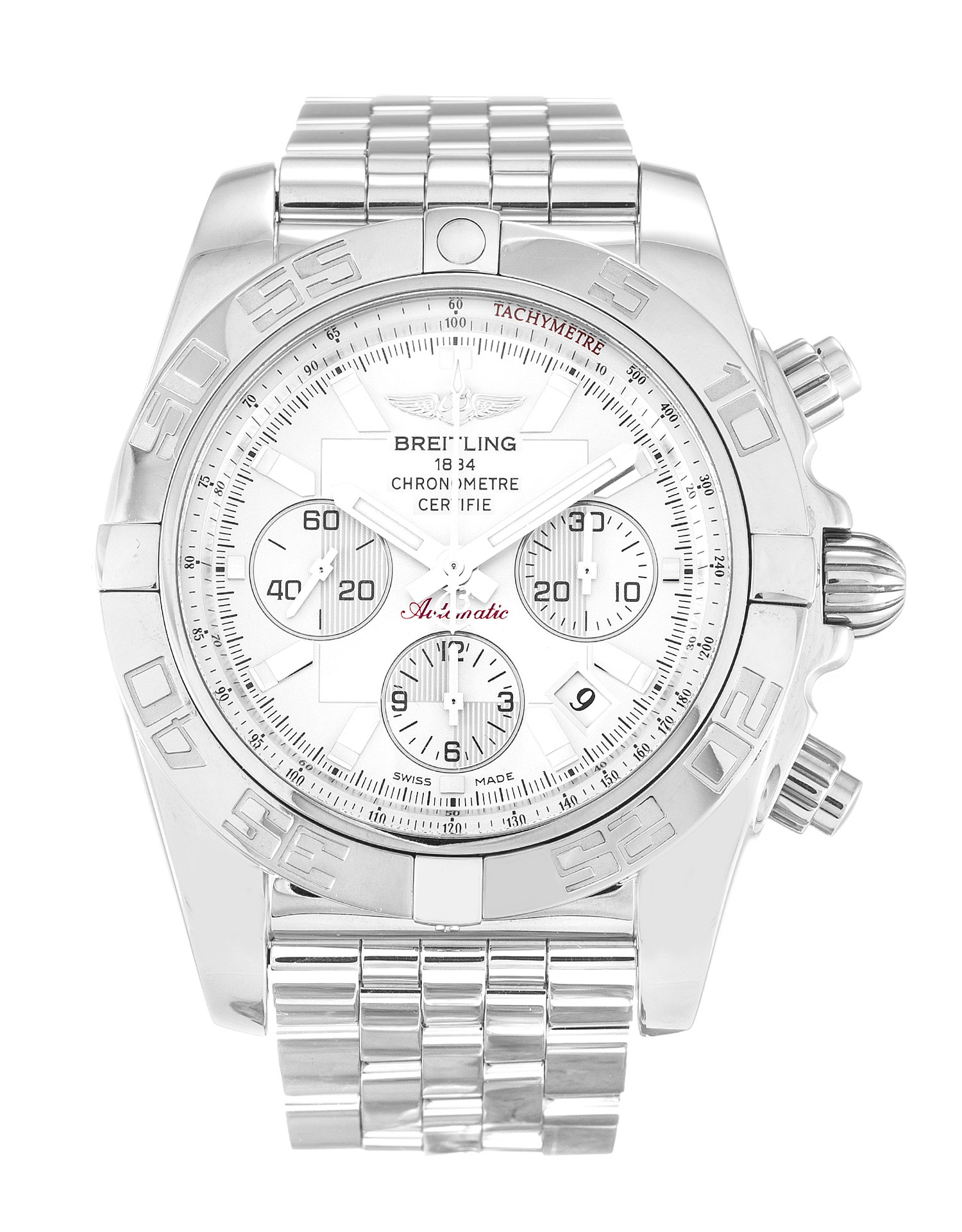 Breitling Chronomat 44 AB0110 Replica Watch, Automatic, Silver Baton Dial, Steel Case | Mens