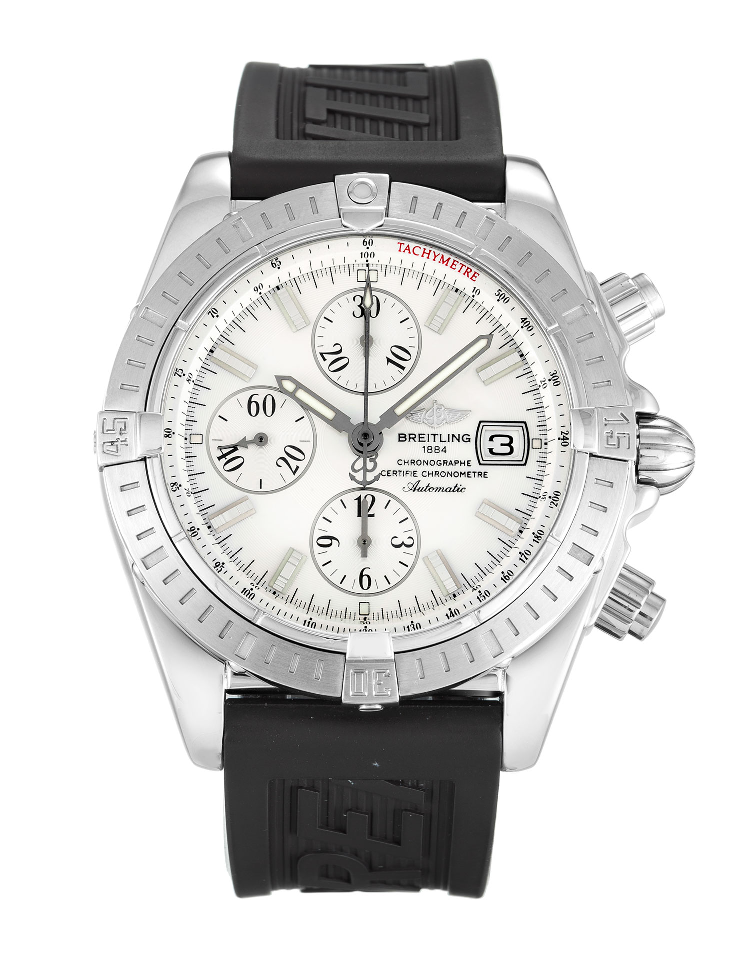 Breitling Chronomat Evolution A13356 | Quartz | 43.7mm Steel | Baton Dial | Rubber Bracelet | Mens