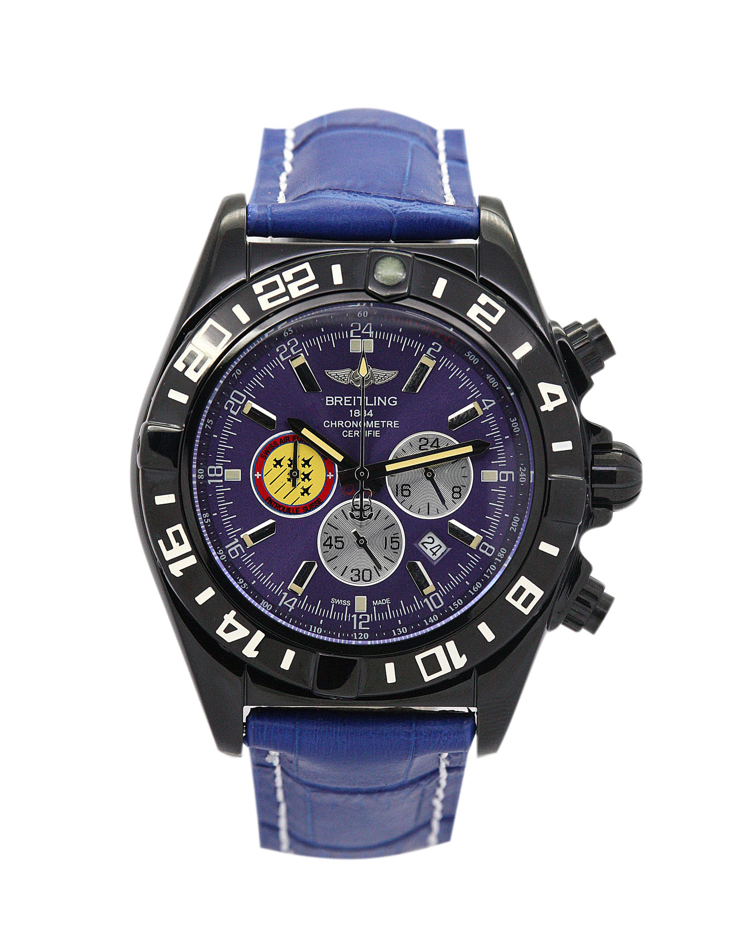 Breitling Chronomat A13050.1 Replica Watch, Automatic, Blue Dial, Black Steel Case, 40MM, Leather