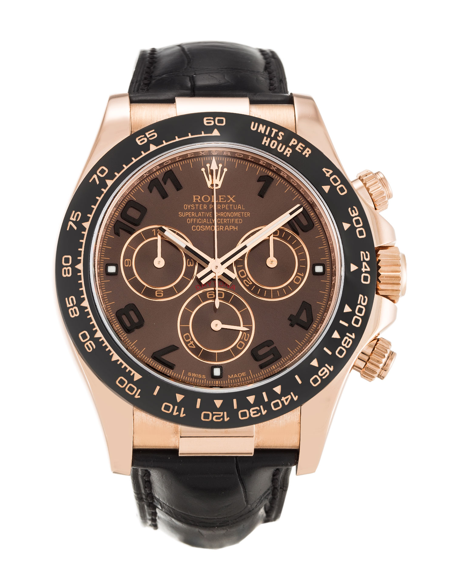 Rolex Daytona 116515 LN-40 MM - Automatic - Rose Gold Case - Alligator Black Bracelet - Replica