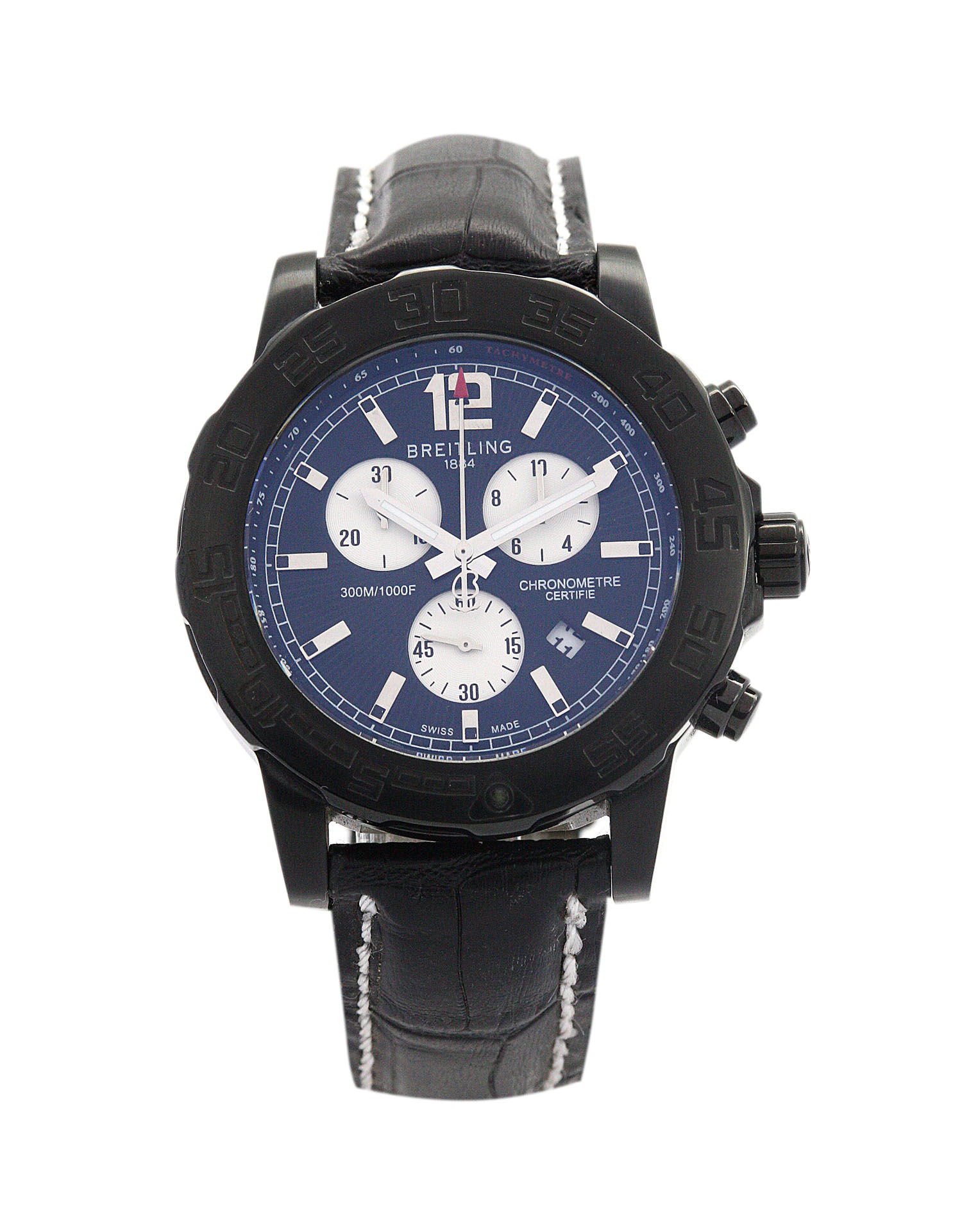 Breitling Chronomat A13050.1 Replica Watch, Mens石英, 40mm Black Steel Case, Blue Dial, Leather Strap