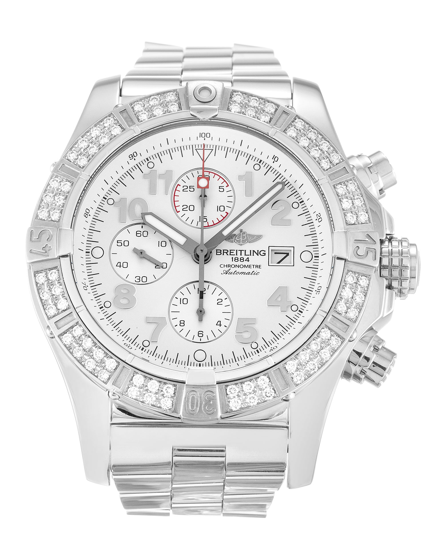 Breitling Super Avenger A13370 Replica Watch, Quartz, 48.4MM Steel Case, Diamond Set, White Arabic