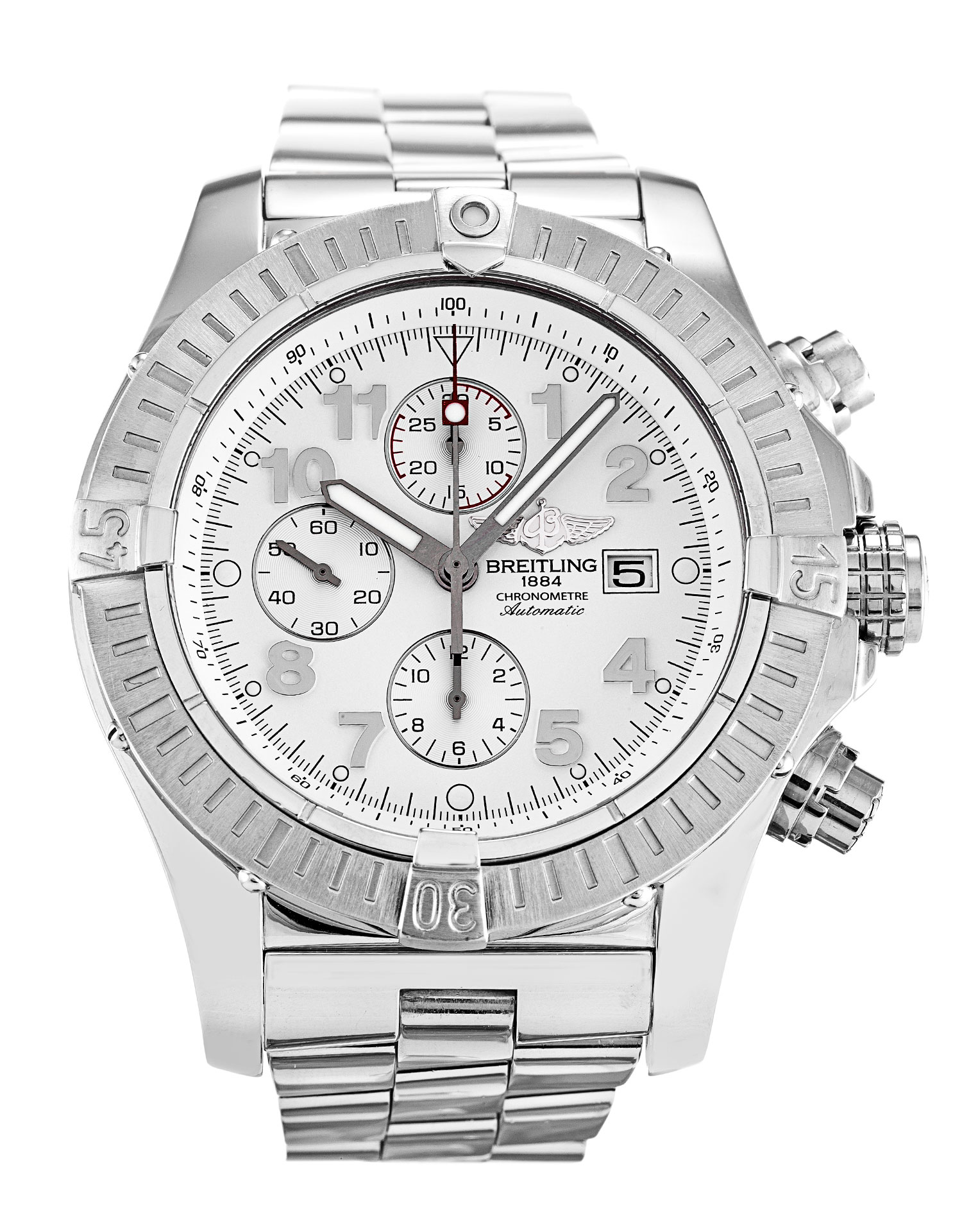 Breitling Super Avenger A13370 Chrono Avenger Mens Quartz 48.4mm Steel Case Steel Bracelet White