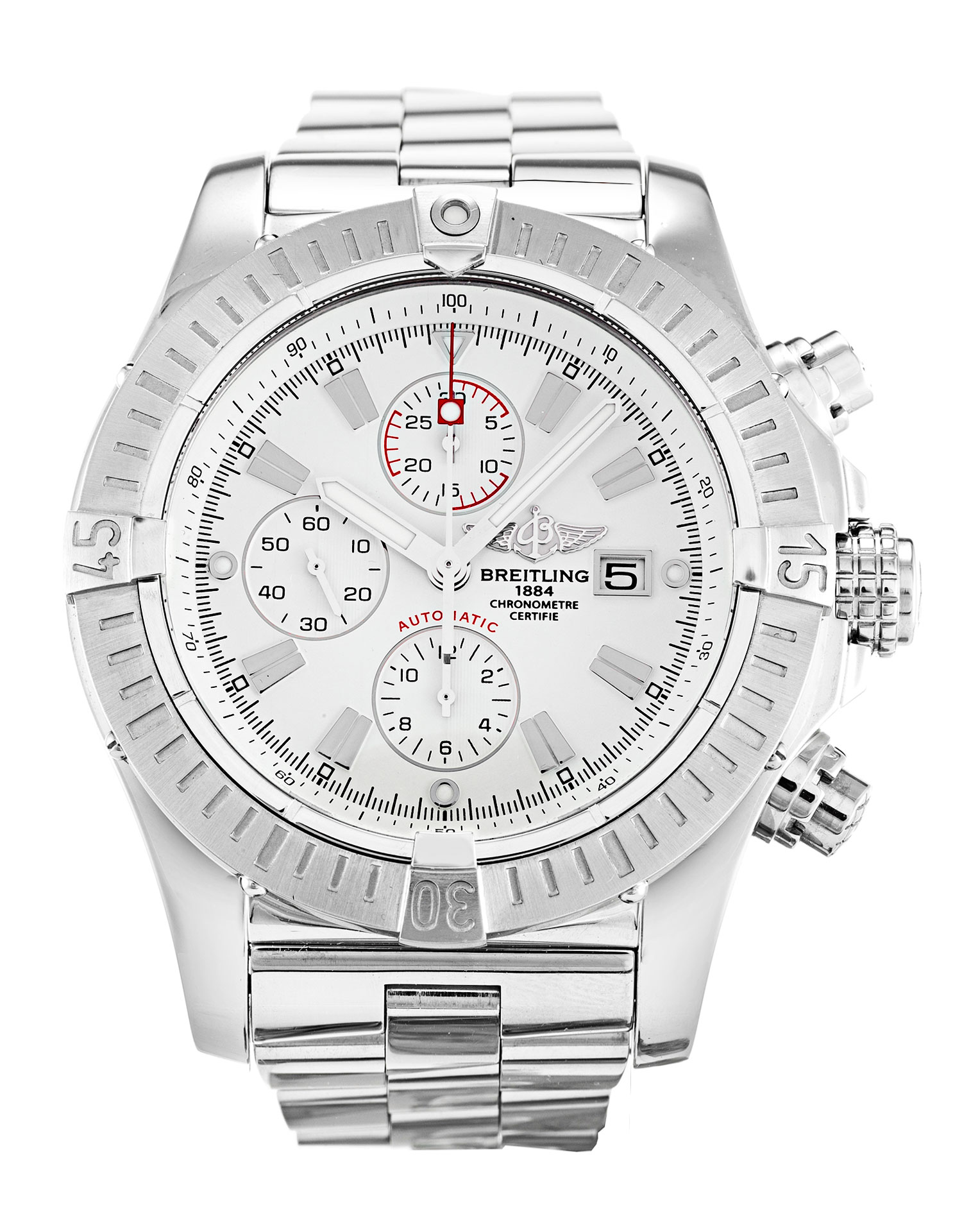 Breitling Super Avenger A13370 Quartz Mens Watch, 48.4mm Steel Case, Baton Dial
