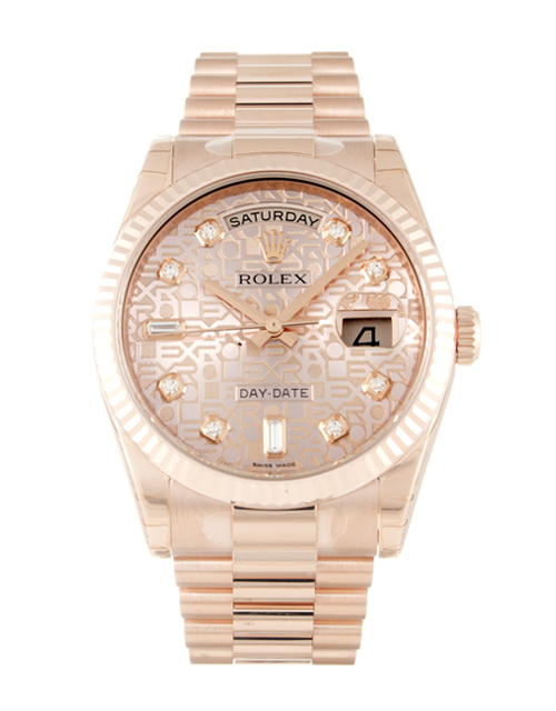 Rolex DAY-DATE 118235 Replica Watch, Automatic, Rose Gold Case, President Bracelet, Diamond Dial