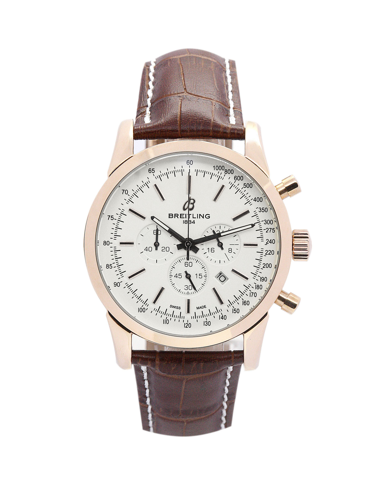 Breitling Transocean Chronograph RB0152 Replica Watch, Quartz Movement, 43mm Rose Gold Case, White