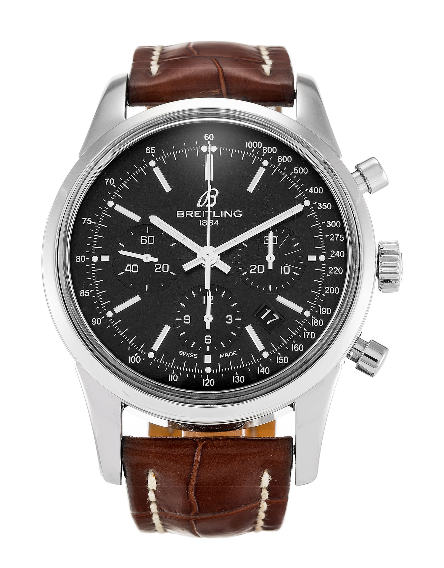 Breitling Transocean Chronograph AB0152 Men's Quartz Watch, 43MM Steel Case, Baton Dial