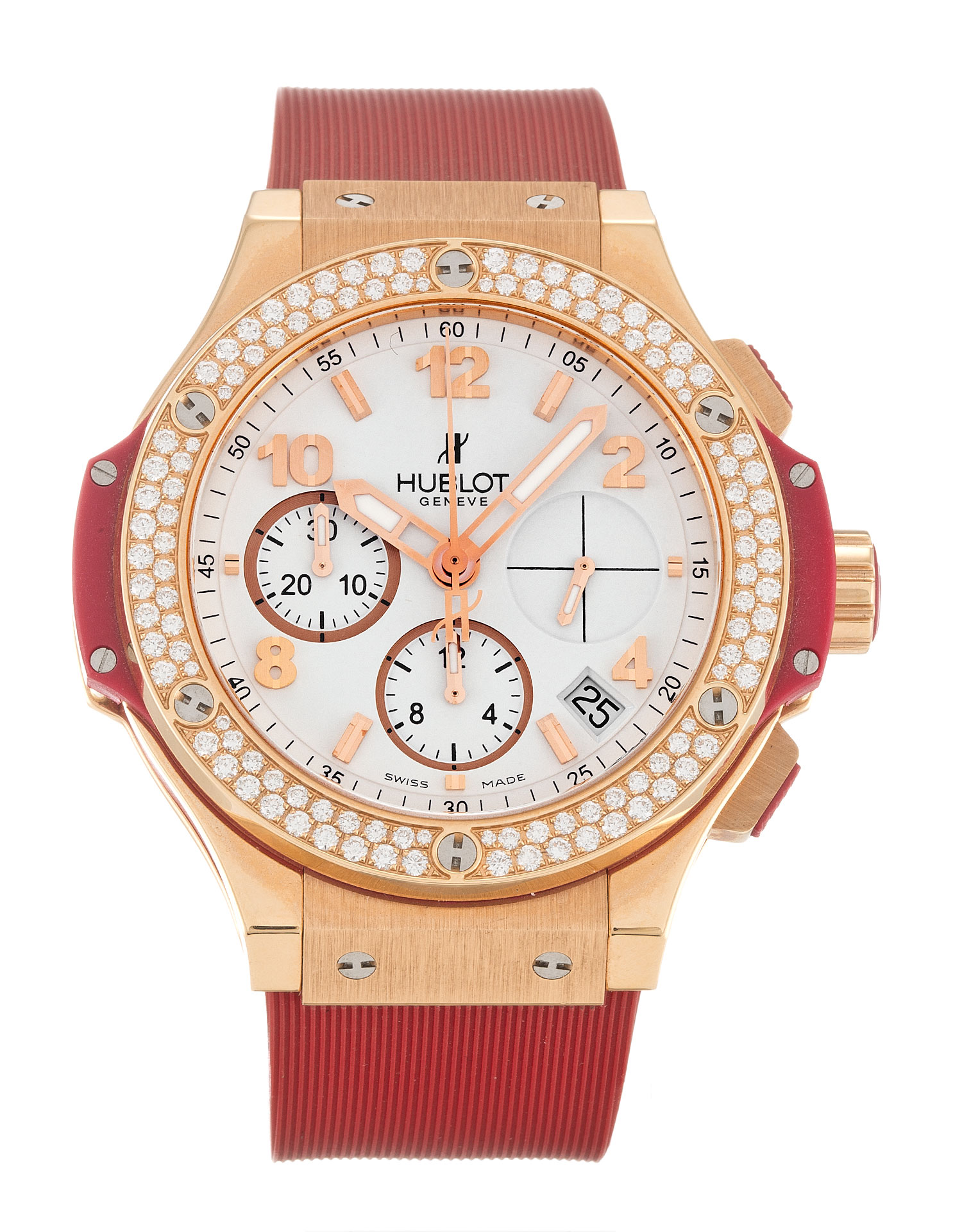 Hublot 41mm Quartz Replica Watch, 341.PR.2010.RR, Ladies, Red Gold Case, White Arabic Dial