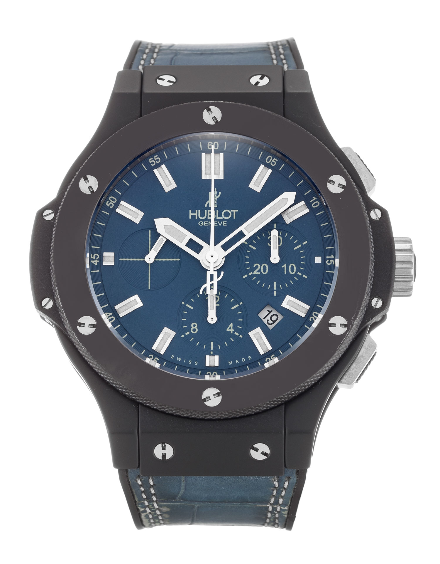 Hublot 44mm 301.CI.5190.GR Mens Replica Watch, Quartz Movement, Ceramic Black Case, Blue Baton Dial