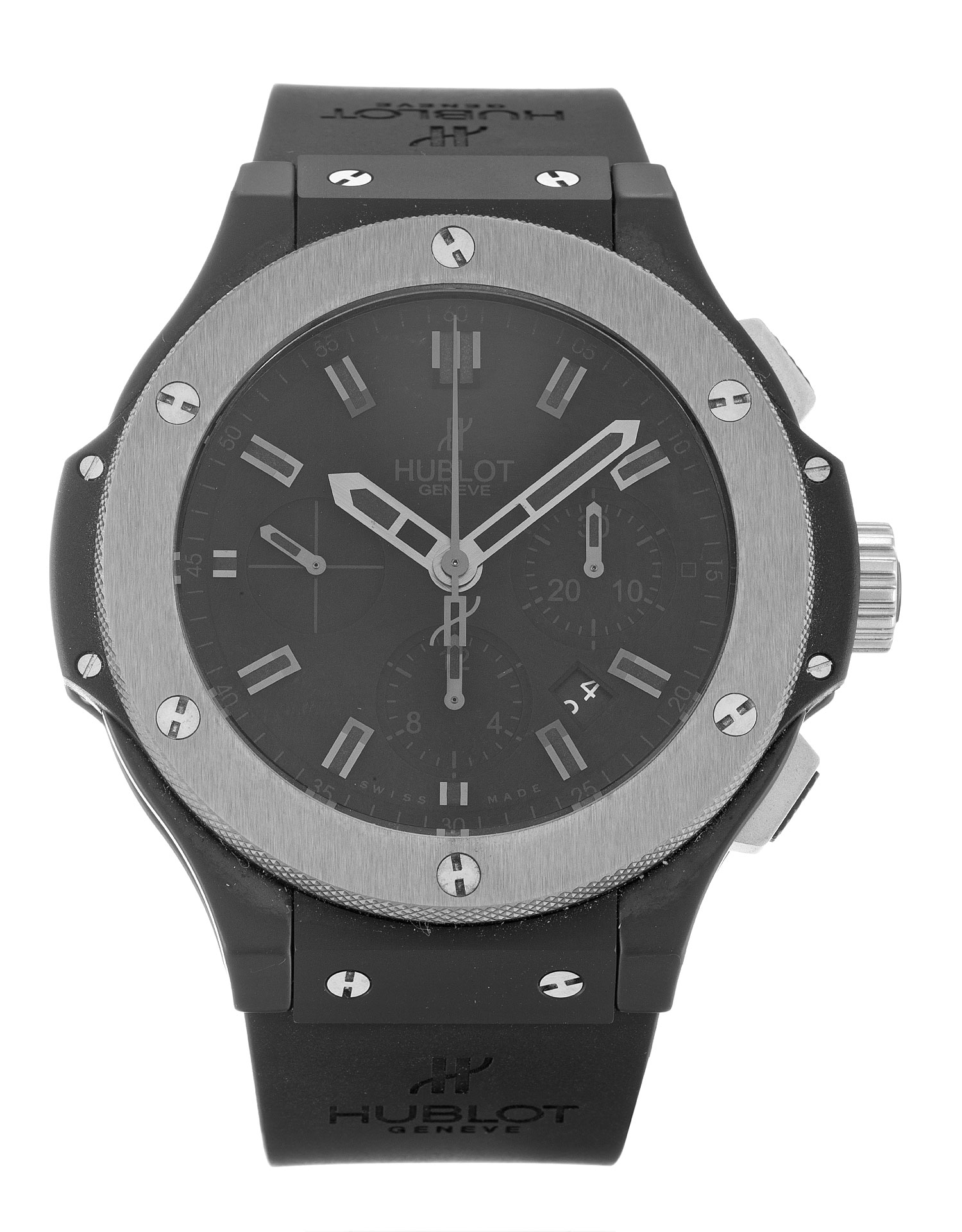 Hublot 44mm Quartz Mens Watch 301.ck.1140.RX Ceramic Titanium Case Black Dial Rubber Bracelet