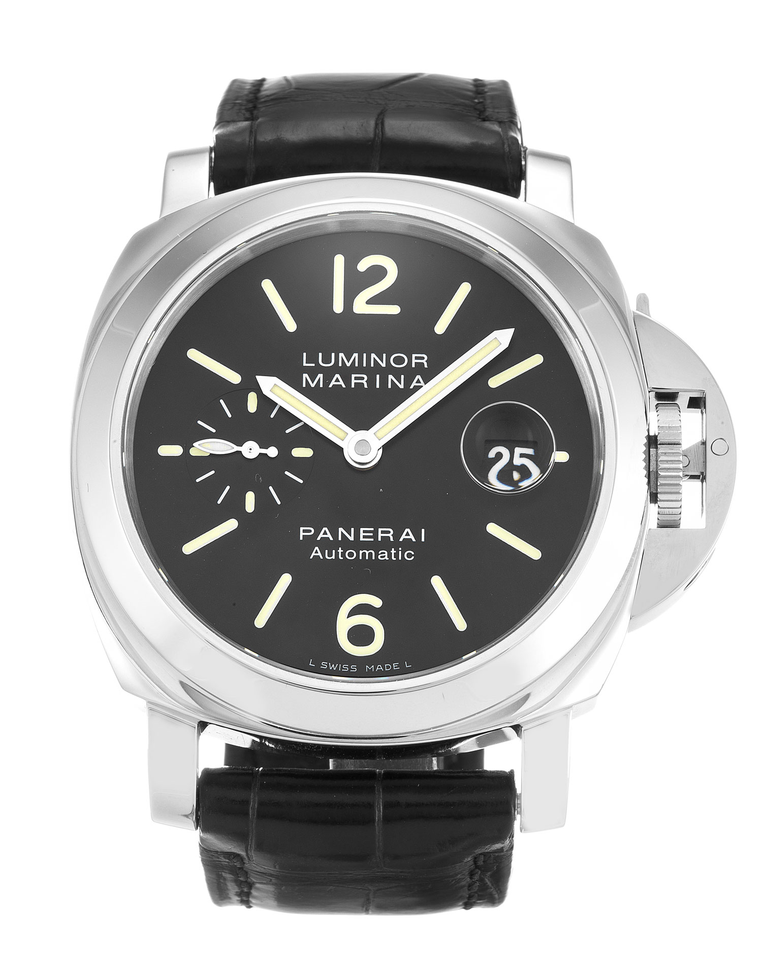 - PANERAI LUMINOR MARINA PAM00104 - Automatic - Black Baton Dial - Steel Case & Black Alligator