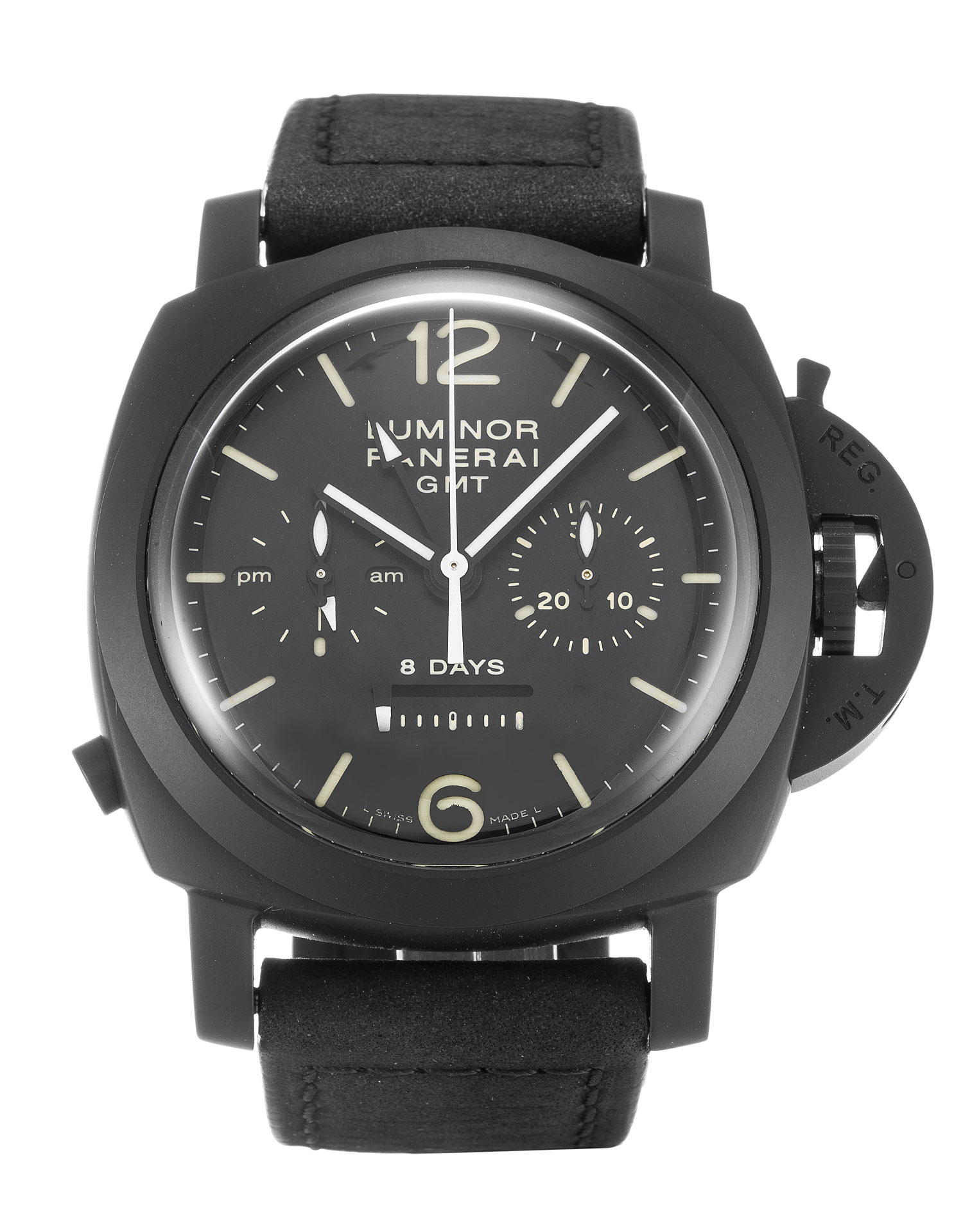 Panerai Manifattura Luminor PAM00317 Mens Automatic Watch, Ceramic Case, Baton Dial, Black Leather