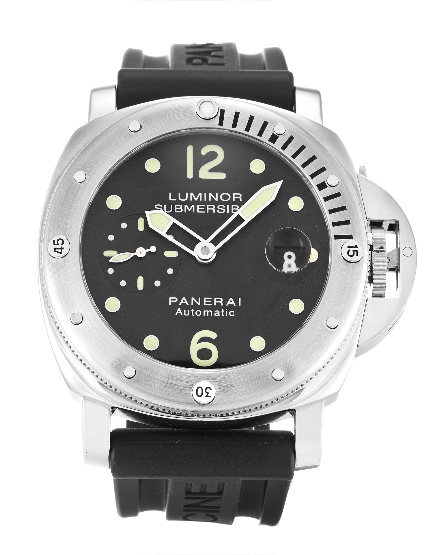 Panerai Luminor Submersible PAM00024 Automatic Watch, 44mm Steel Case, Black Baton Dial, Rubber