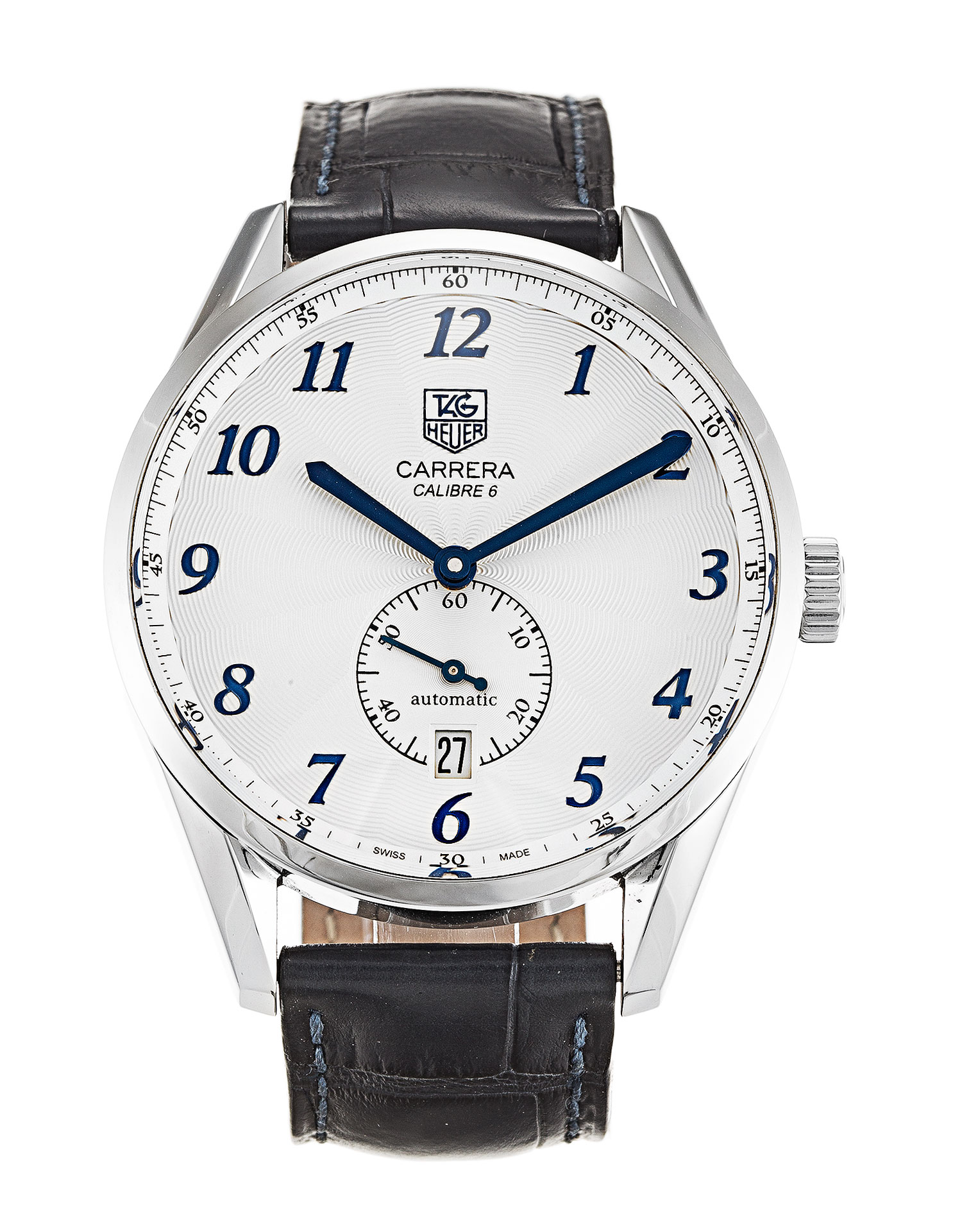 Tag Heuer Carrera WAS2111.FC6293 Mens Automatic Watch 41MM Steel Case Silver Arabic Dial Alligator