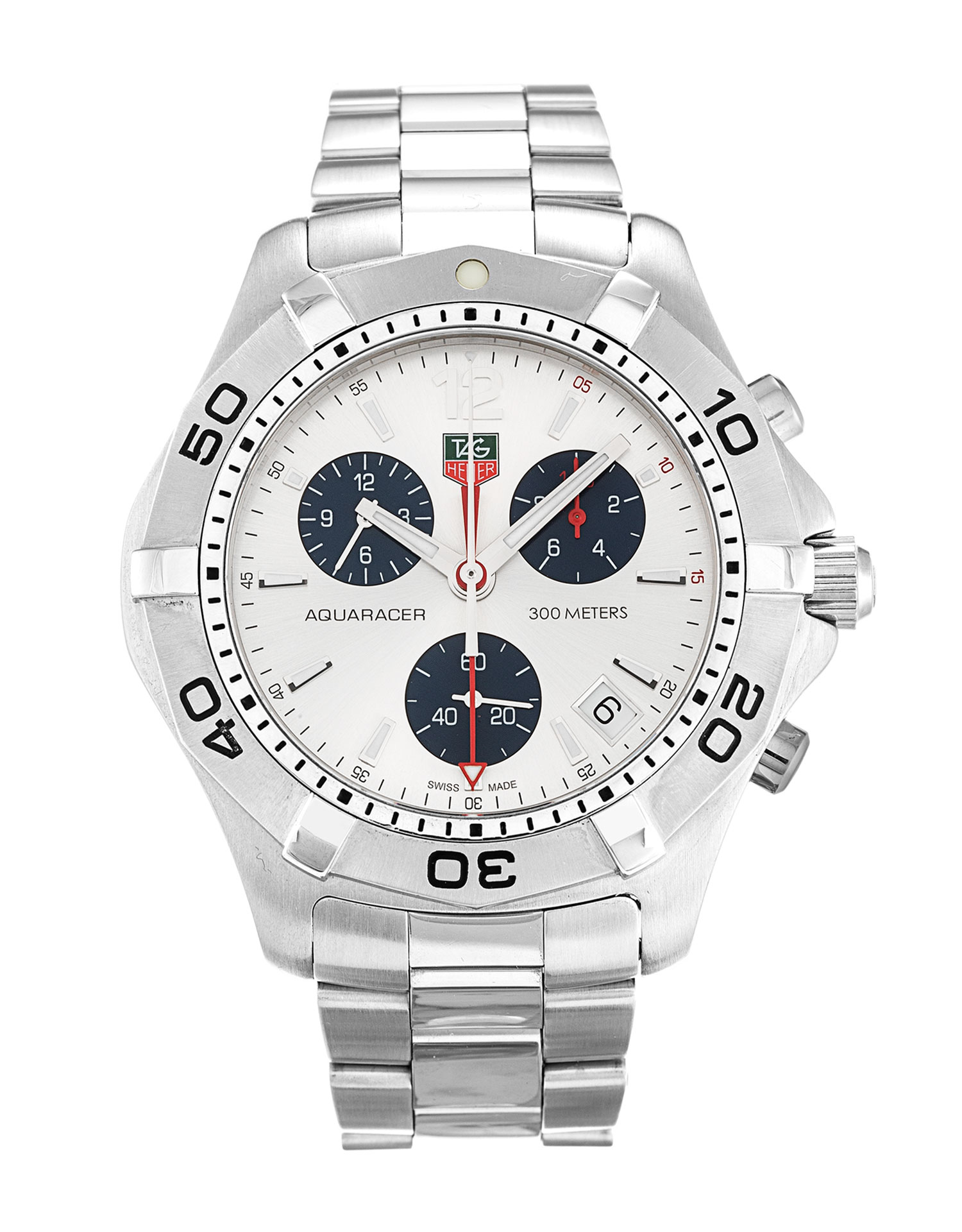 Tag Heuer Aquaracer CAF1111.BA0803 Quartz Mens Watch, 41MM Steel Case, Silver Dial