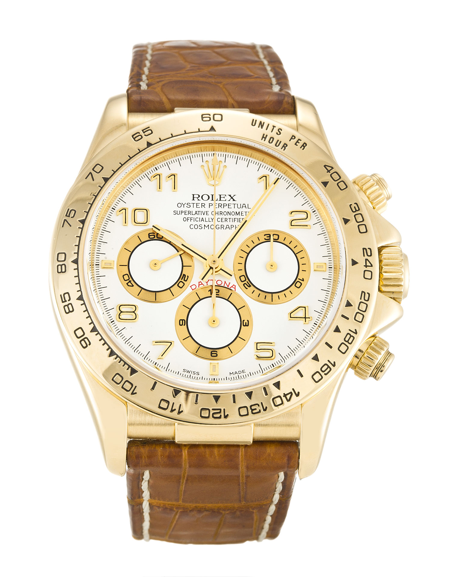 - 16518-40MM - Rolex Daytona Automatic - White Arabic Dial - Brown Croc Strap Watch