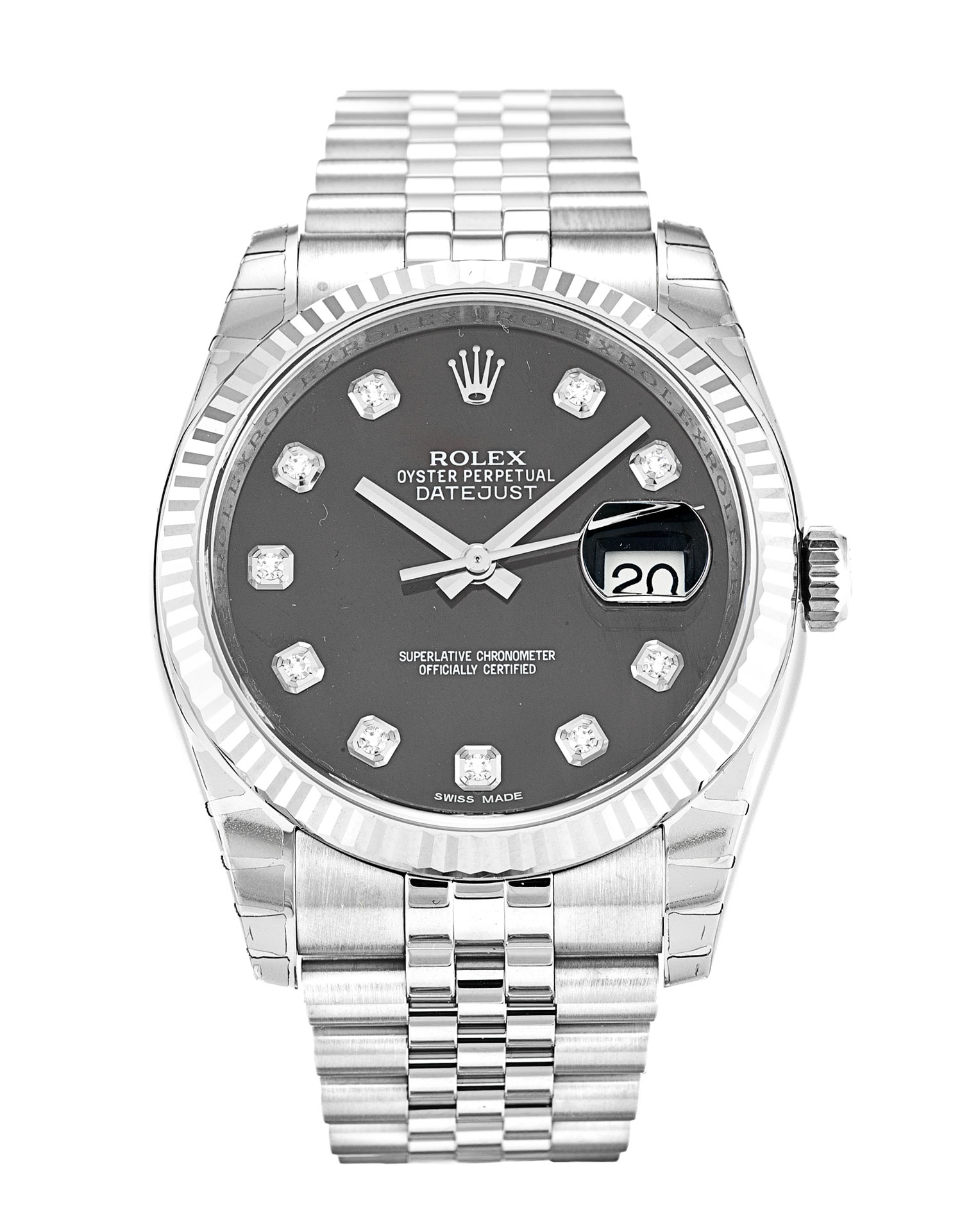 Rolex Datejust 116234 Automatic - 36MM Steel & White Gold - Black Diamond Dial - Mens Replica Watch