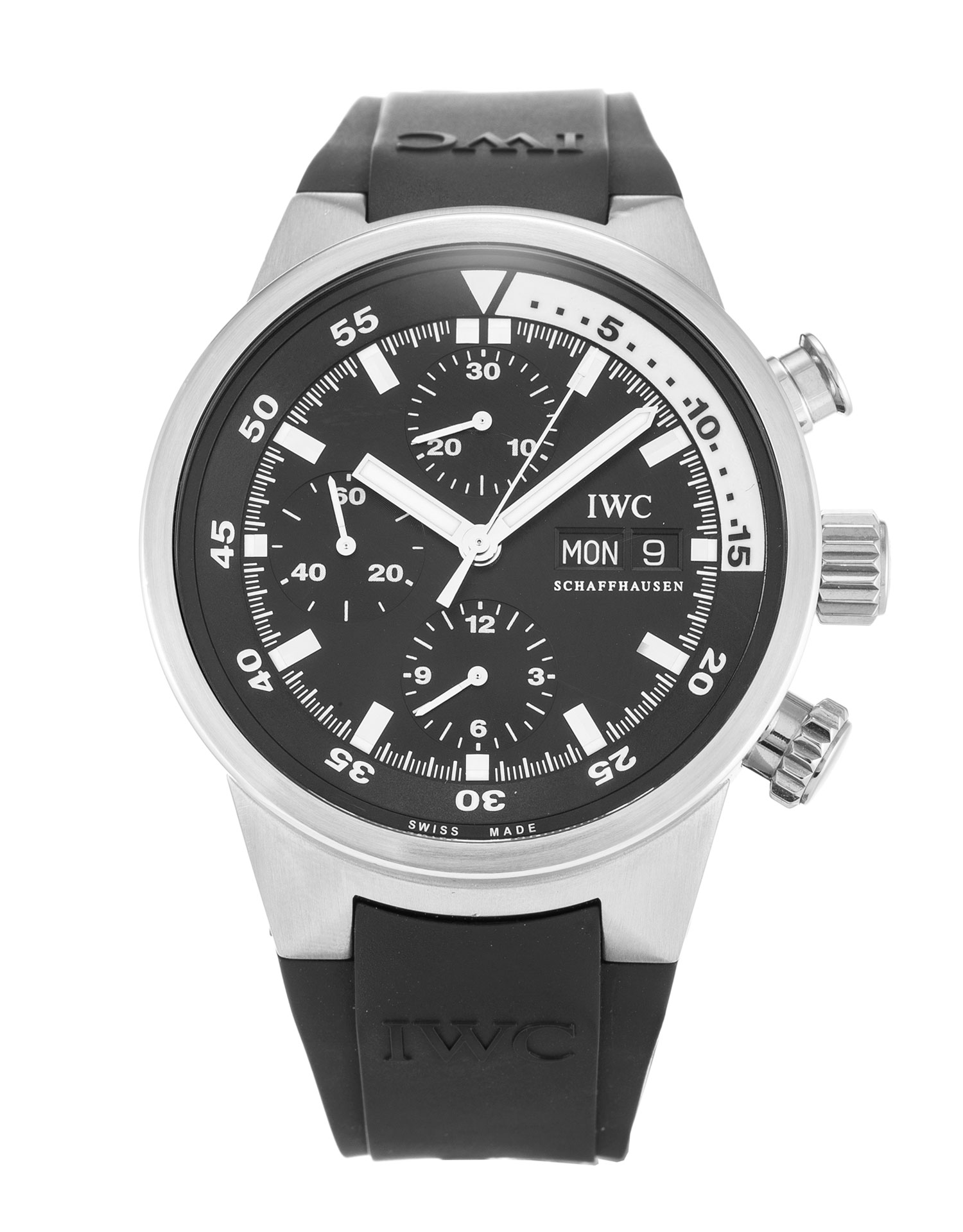 IWC Aquatimer IW371933 Automatic Watch, 42MM Steel Case, Black Baton Dial, Rubber Strap, Water