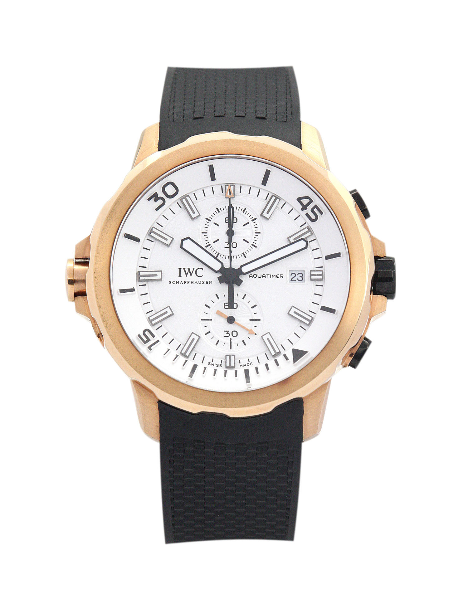 IWC Aquatimer IW329001 Mens Automatic Replica Watch, 42MM Rose Gold Steel Case, White Dial, Rubber