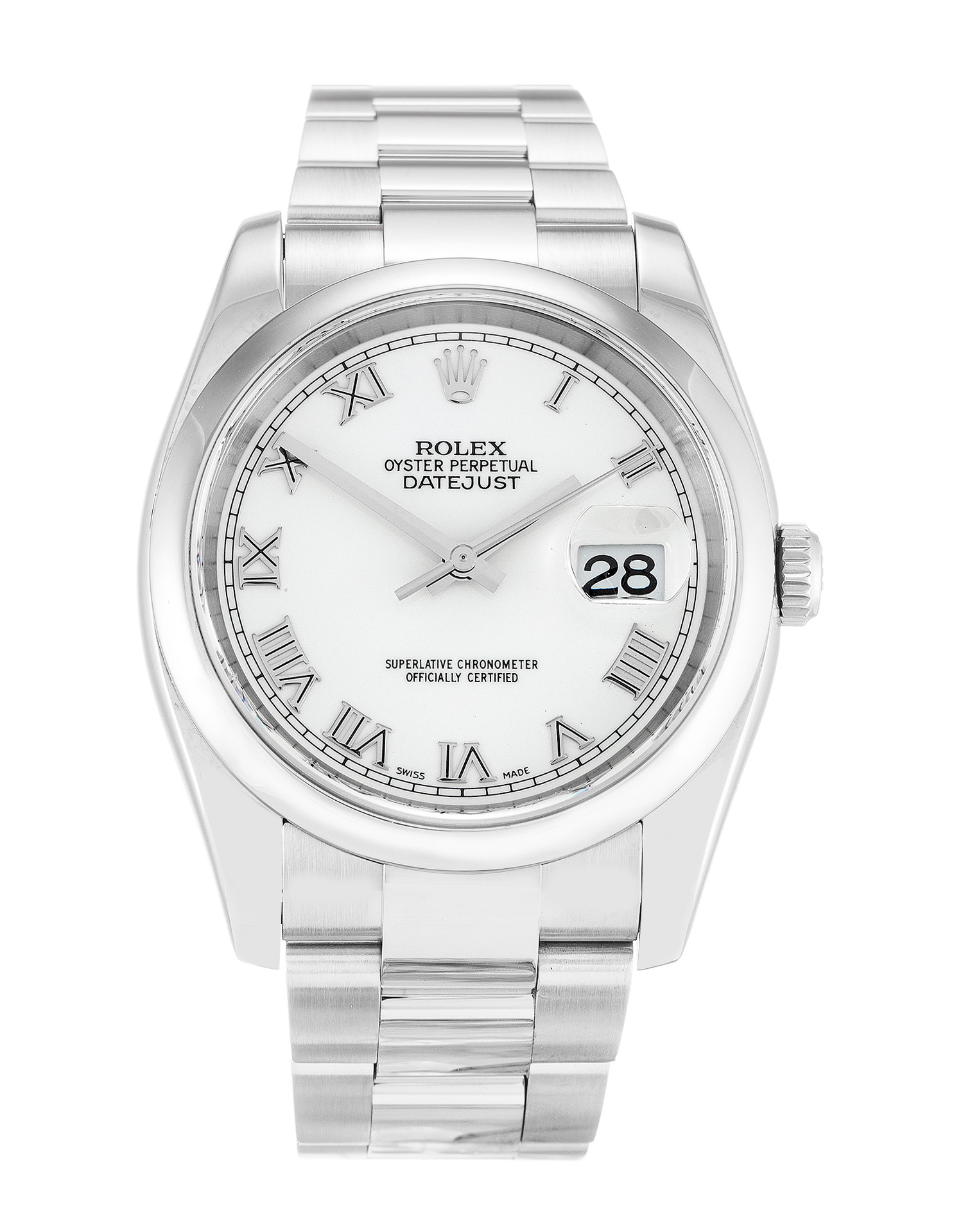 Rolex Datejust 116200 Replica Watch, Automatic, 36mm Steel Case, White Roman Numeral Dial