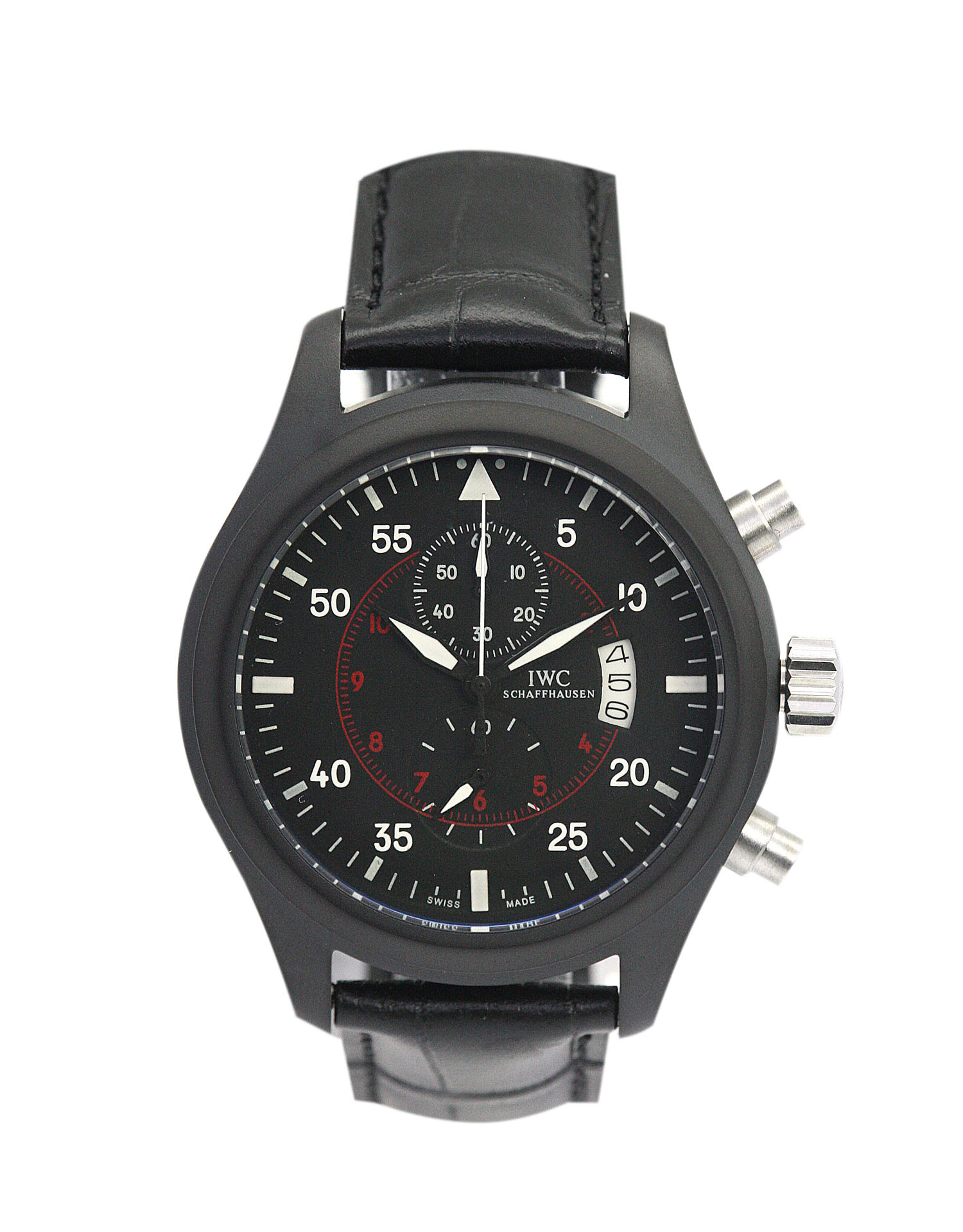 IWC Spitfire IW387802 Replica Watch, Automatic, 43mm Steel Case, Black Dial, Alligator Band