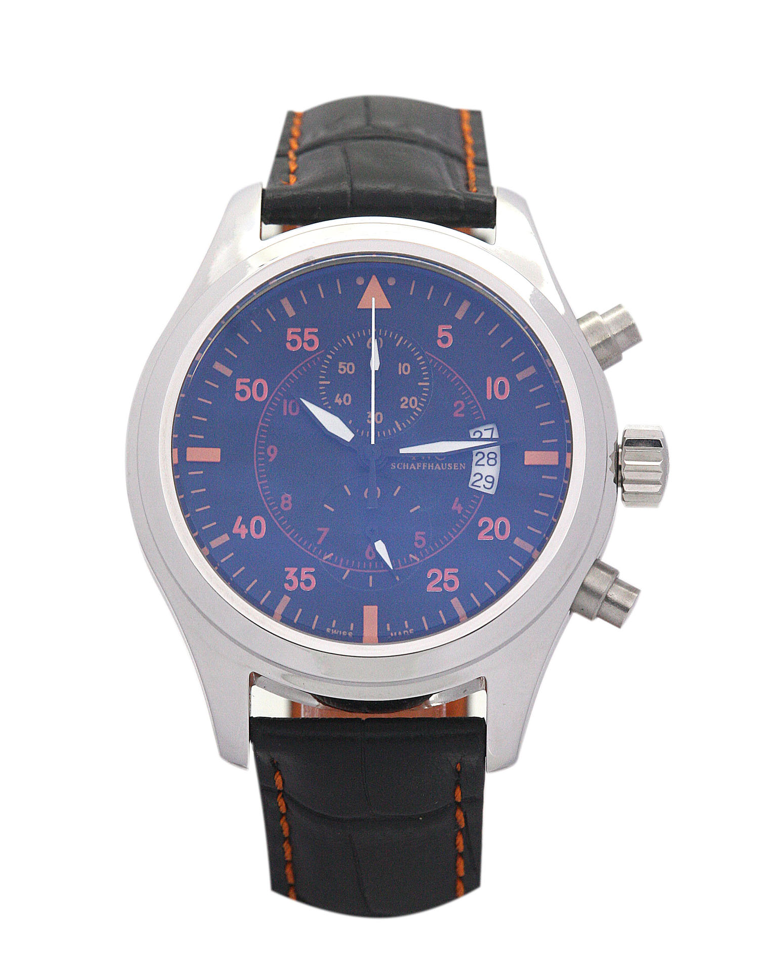 IWC Spitfire IW387802 Replica Watch, Automatic, 43mm Steel Case, Blue Dial, Mens, Alligator Black