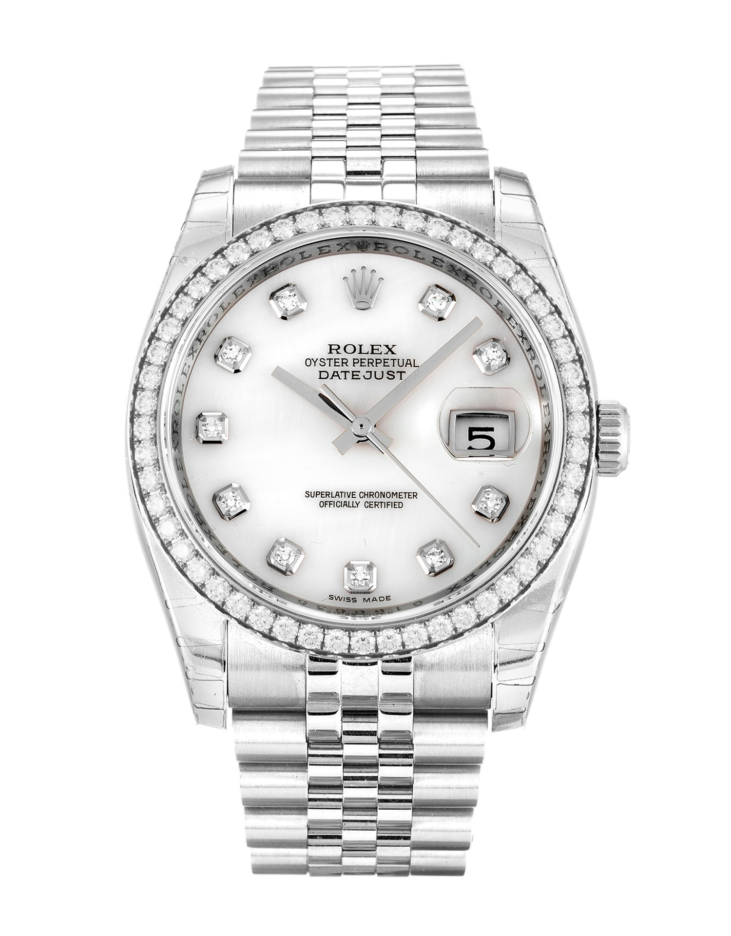Rolex Datejust 116244 Replica Watch, Automatic, 36mm Steel/White Gold, Mother of Pearl & Diamond