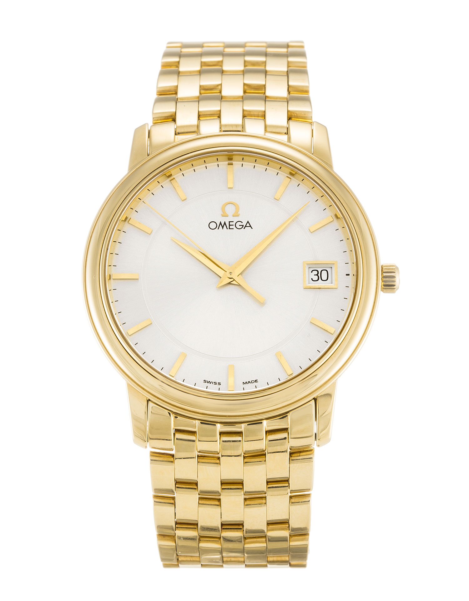 Omega De Ville Prestige 4110.31.00 - Mens Quartz Watch - 34.4mm Yellow Gold - Silver Dial - Water