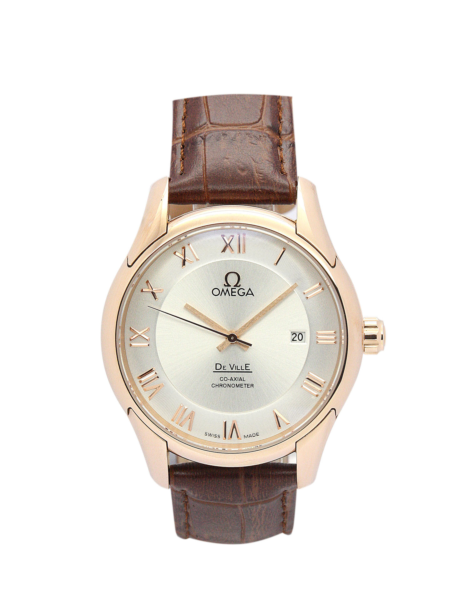 Omega De Ville Hour Vision, AUTOMATIC, 41MM ROSE GOLD STEEL CASE, BROWN BRACELET, SILVER BATON DIAL