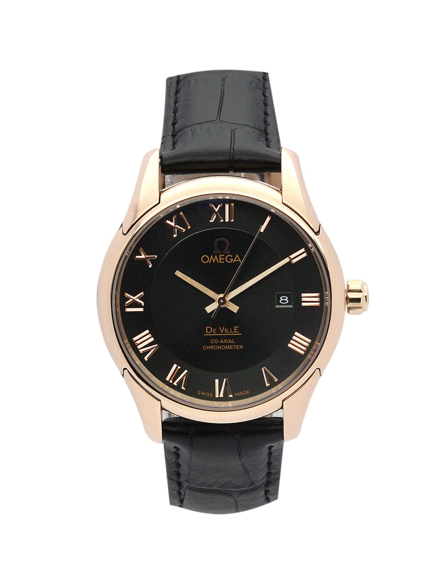 Omega De Ville Hour Vision 431.33.41.21.01.001 Automatic Rose Gold Steel Case Black Dial Mens