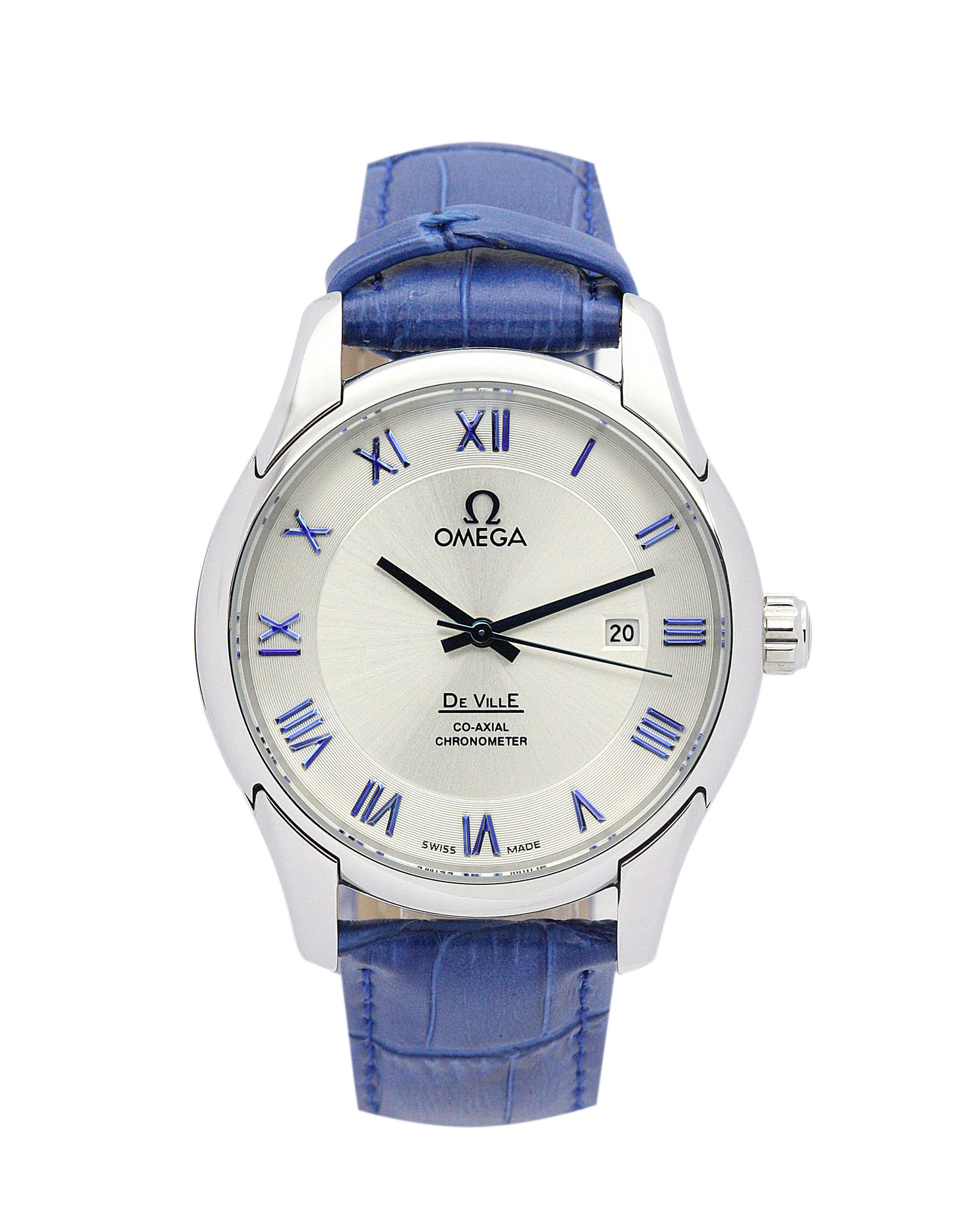 Omega De Ville Hour Vision Replica Watch, Automatic Co-Axial, 41MM Steel Case, White Dial, Blue