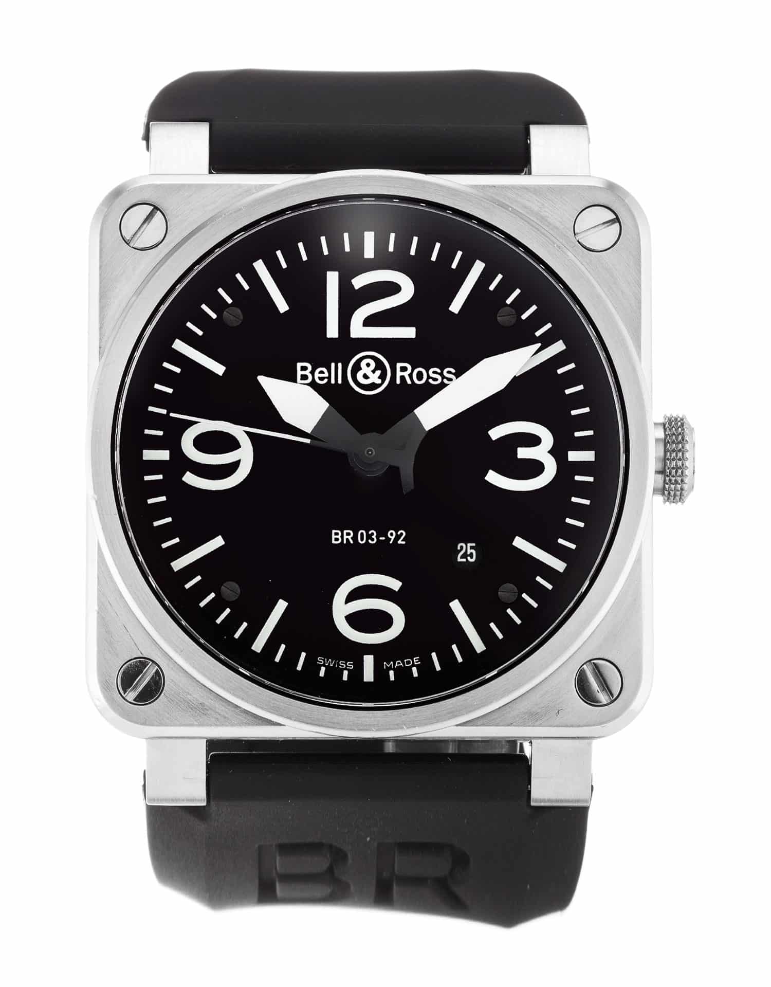 Bell Ross BR03-92 Steel Automatic Mens Watch, 42mm Steel Case, Black Arabic Dial