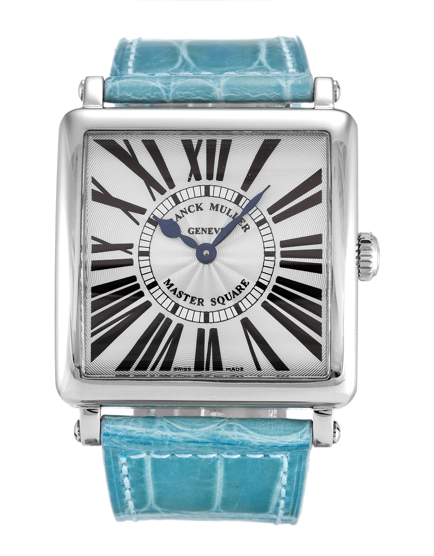 - FRANCK MULLER 6002 M QZ Master Square - Quartz - 31MM Steel - Blue Alligator - Silver Roman
