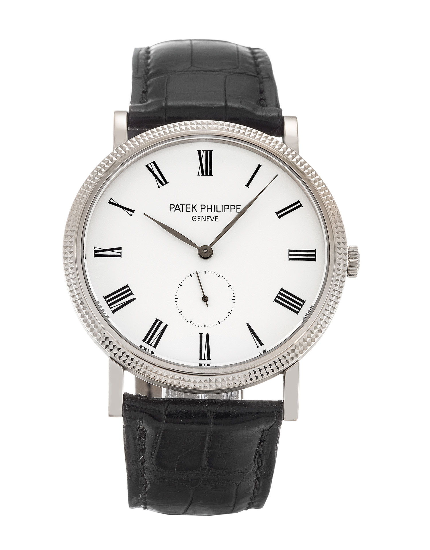 Patek Philippe Calatrava 5119G Mens Manual Watch, 36MM White Gold Case, Alligator Black Band, White