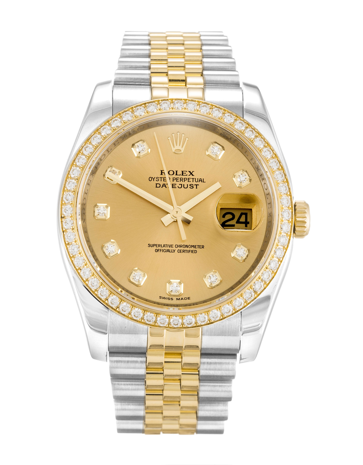Rolex Datejust 116243 Replica Watch, Automatic, 36 MM Steel Case, Champagne Diamond Dial