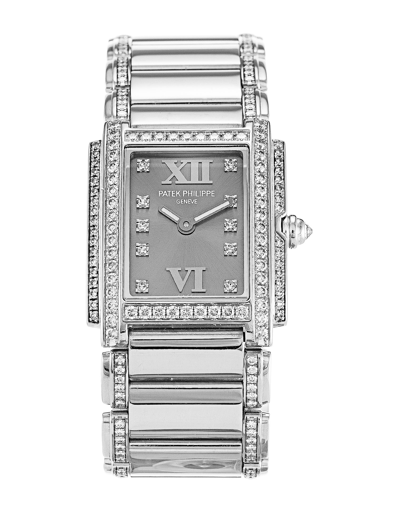 Patek Philippe Twenty-4 4908/310G | Ladies | Quartz | 22.8mm White Gold Diamond Set | Grey Diamond