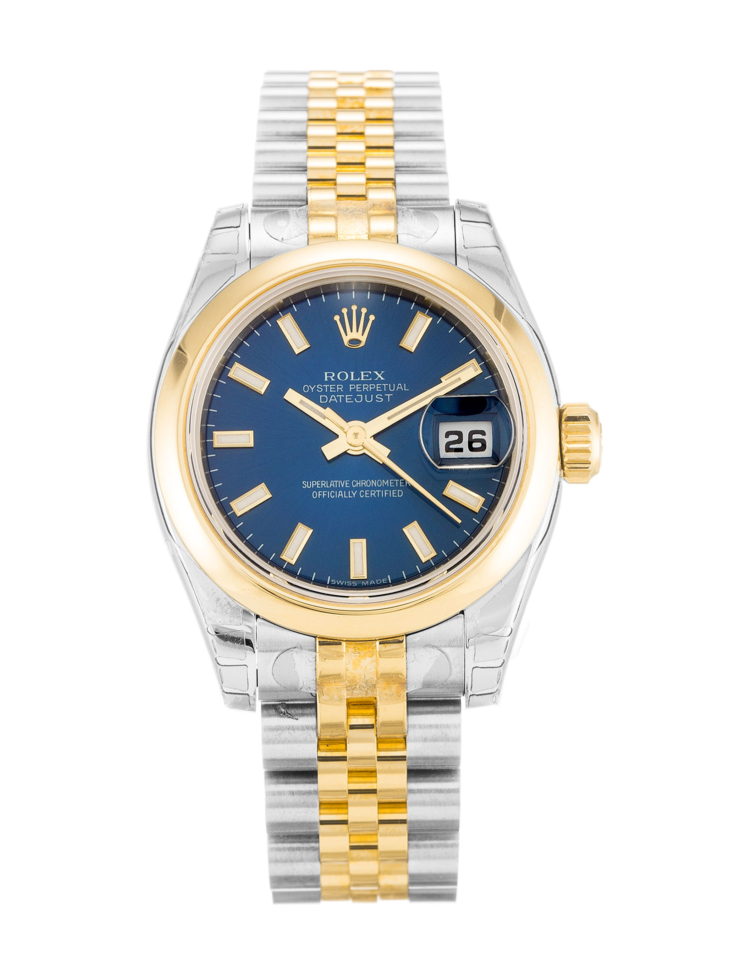 Rolex Datejust Lady 179163 Replica Watch, Automatic, 26mm Gold Case, Baton Blue Dial