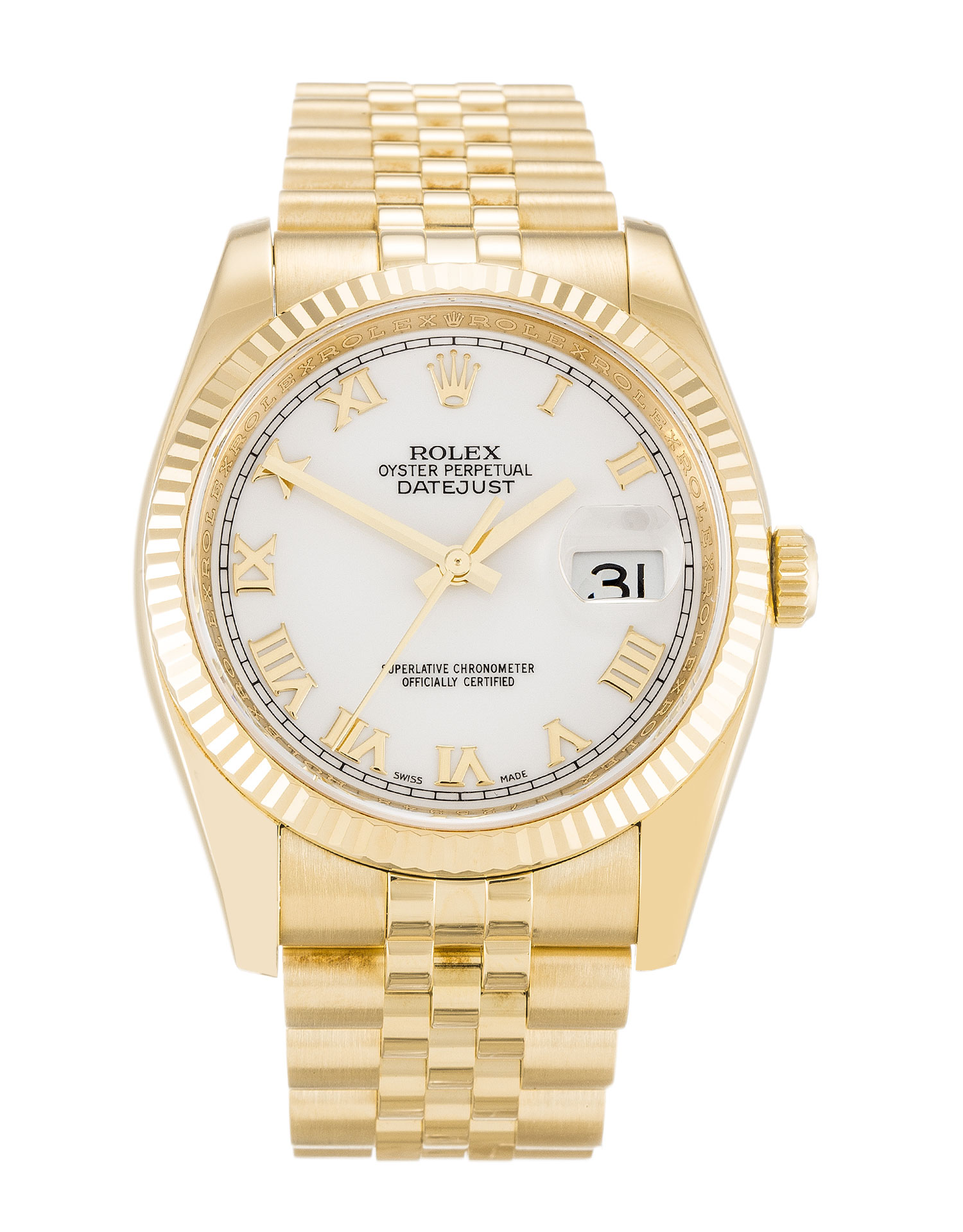 116238 - Rolex Datejust 116238 Replica Watch - Automatic - Silver Dial - Mens 36MM Yellow Gold