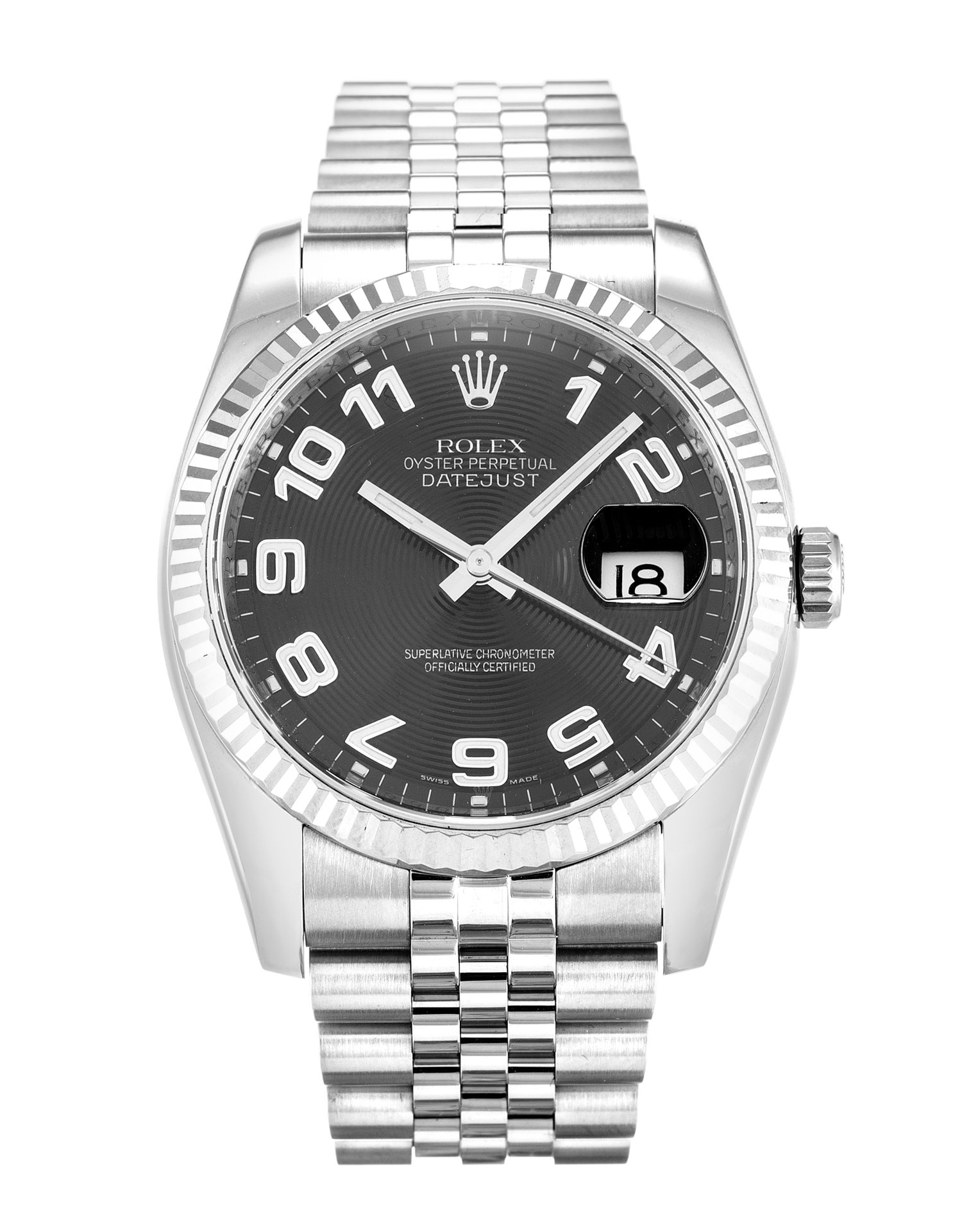Rolex Datejust 116234 Replica, Automatic, 36mm Steel & White Gold Case, Black Arabic Dial Watch