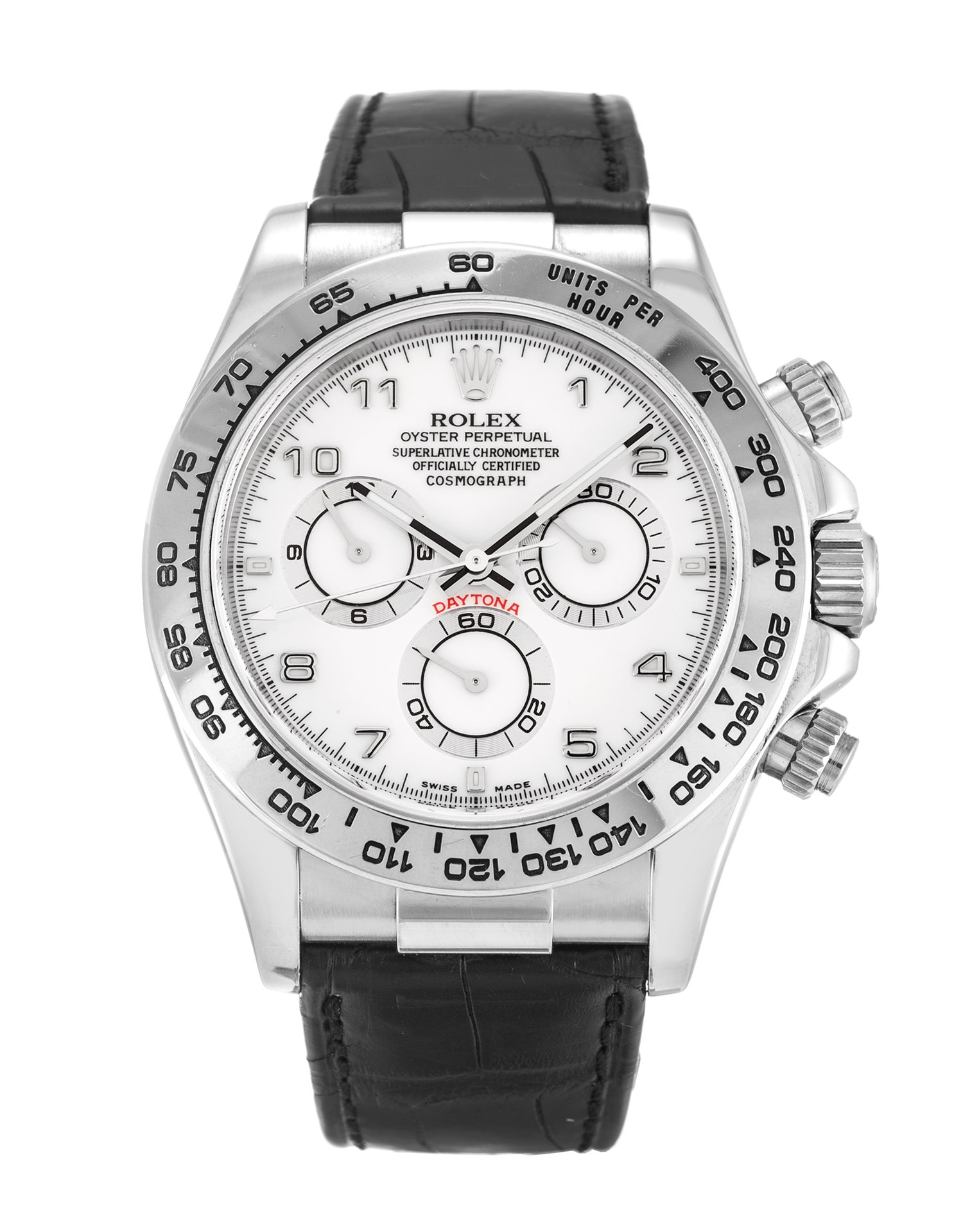 Rolex Daytona 116519 Quartz Replica Watch 40MM White Gold Case Crocodile Black Bracelet Arabic Dial