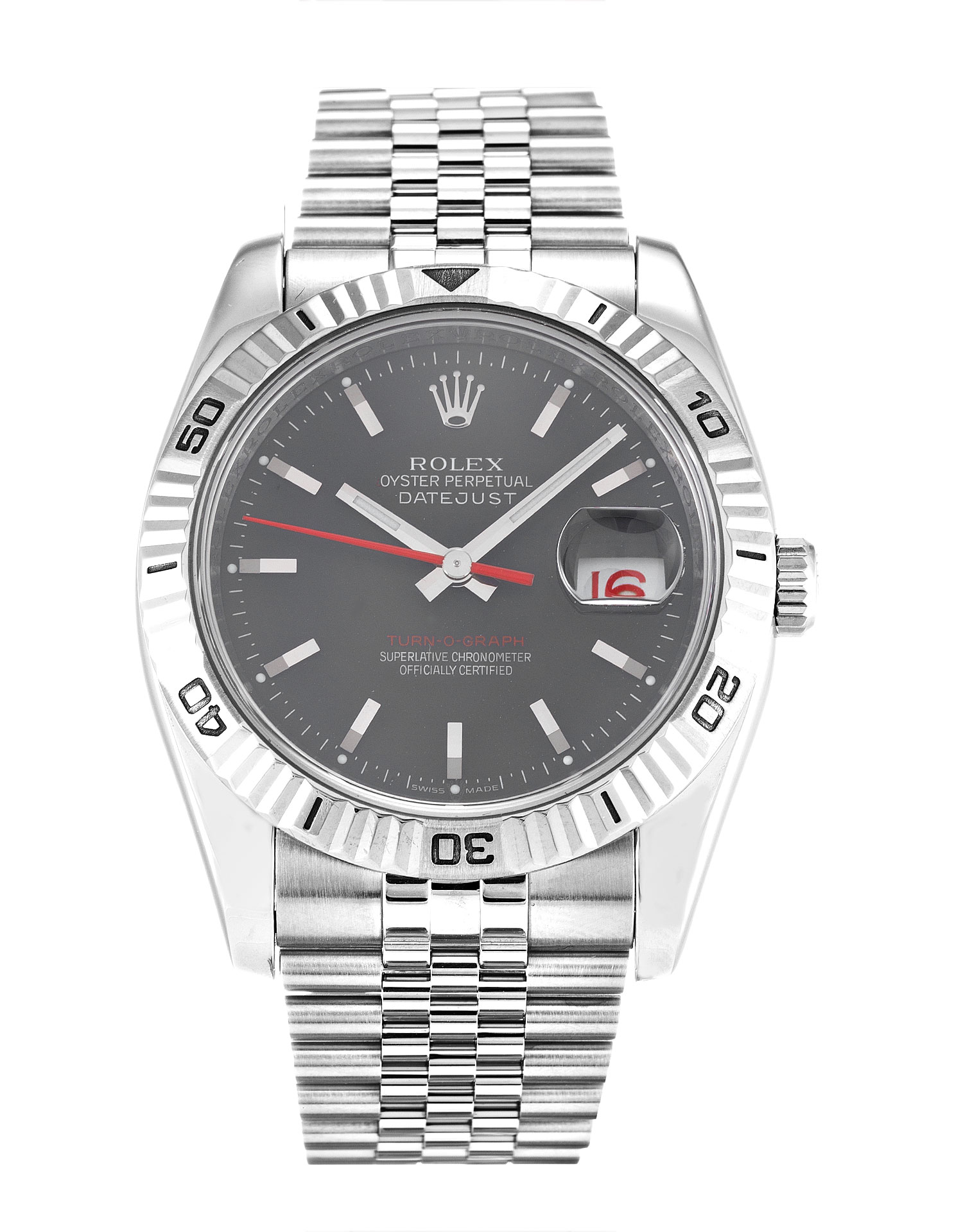 - Rolex TURN-O-GRAPH 116264 - Automatic - Silver Baton Dial - 36mm Steel & White Gold - Mens