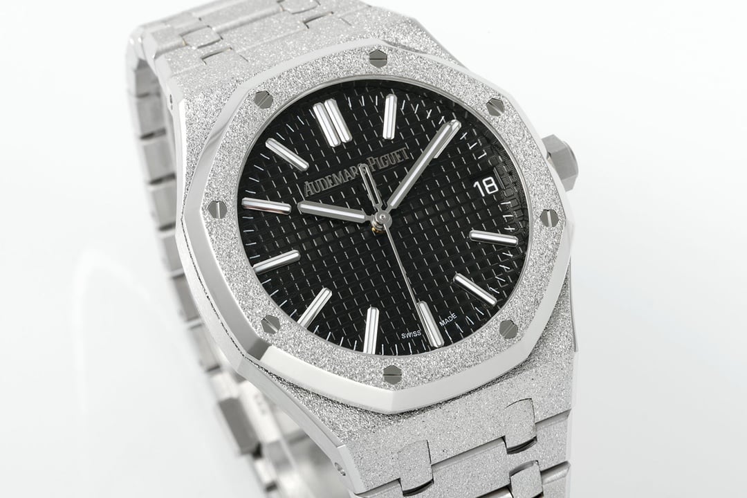 Royal Oak 15510 41mm Frosted SS/SS Black Textured Dial APSF A4302 Super Clone