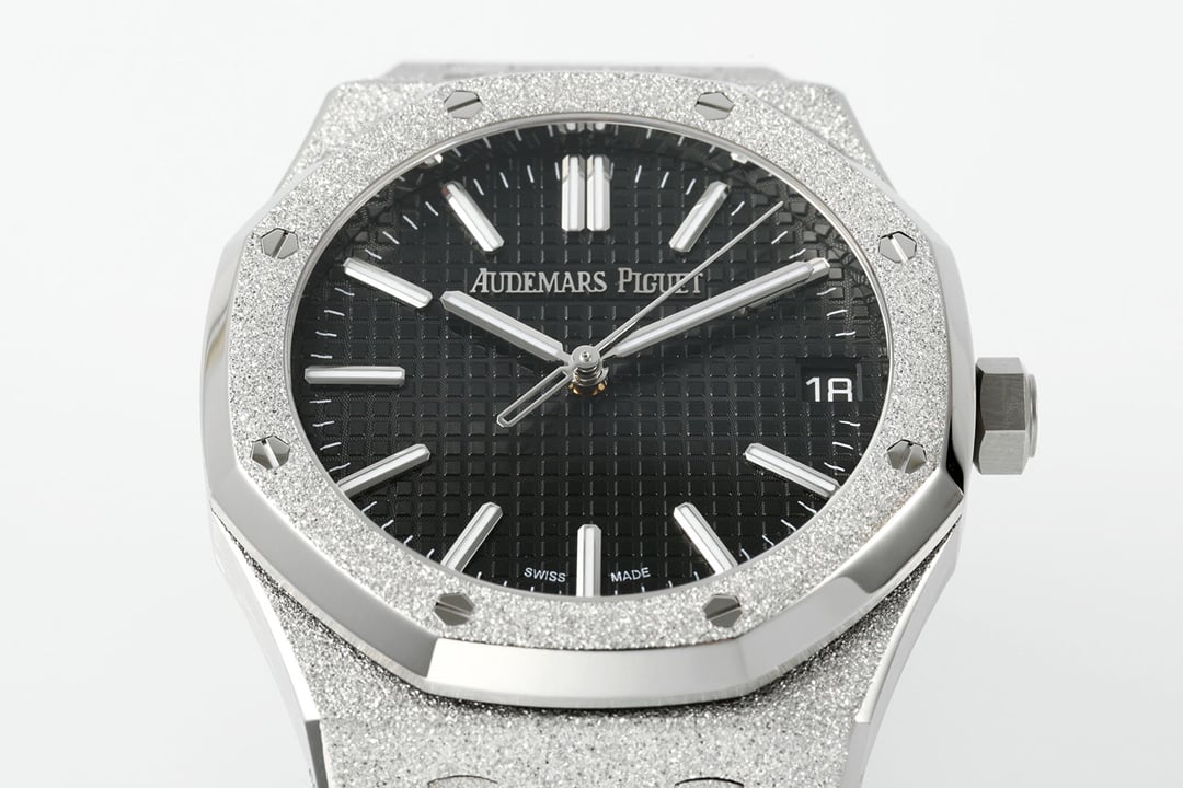 Royal Oak 15510 41mm Frosted SS/SS Black Textured Dial APSF A4302 Super Clone